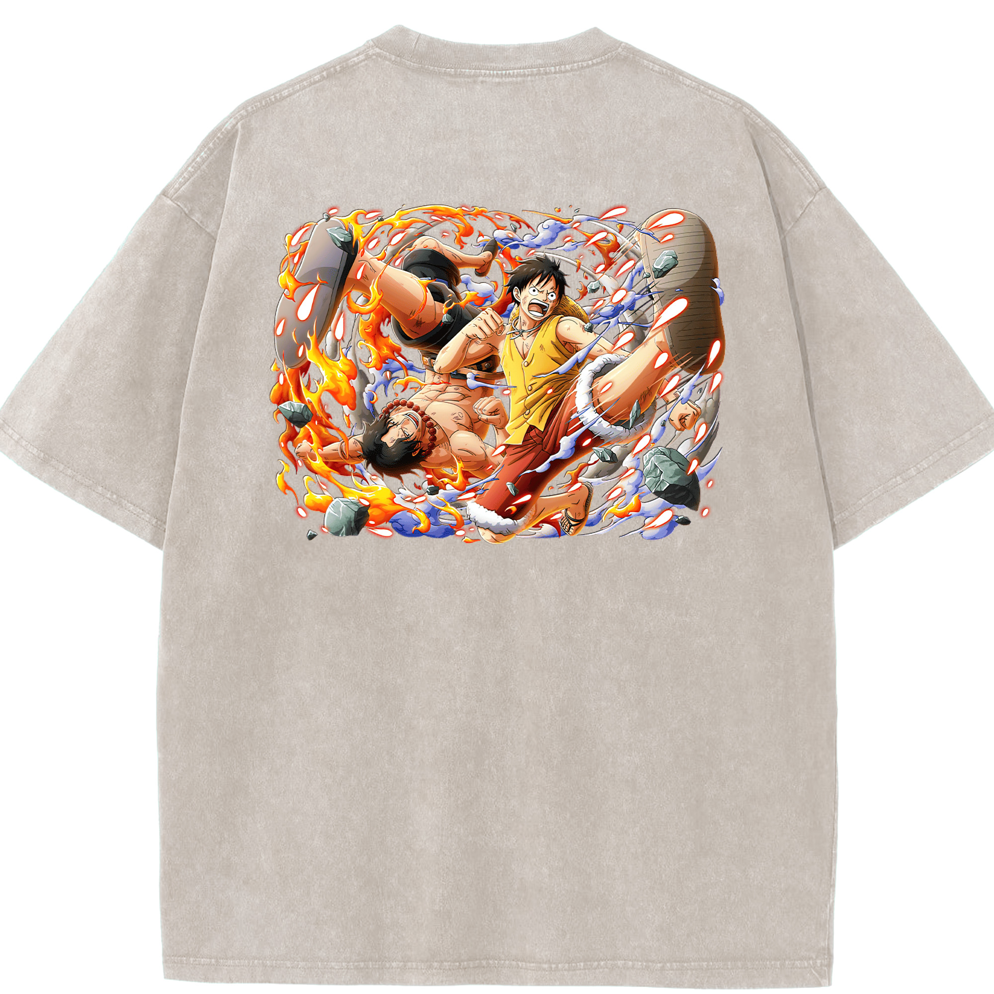 ワンピース モンキー・D・ルフィ ONE PIECE Monkey D. Luffy 綿100% ヴィンテージ風 半袖Tシャツ（背面プリント）