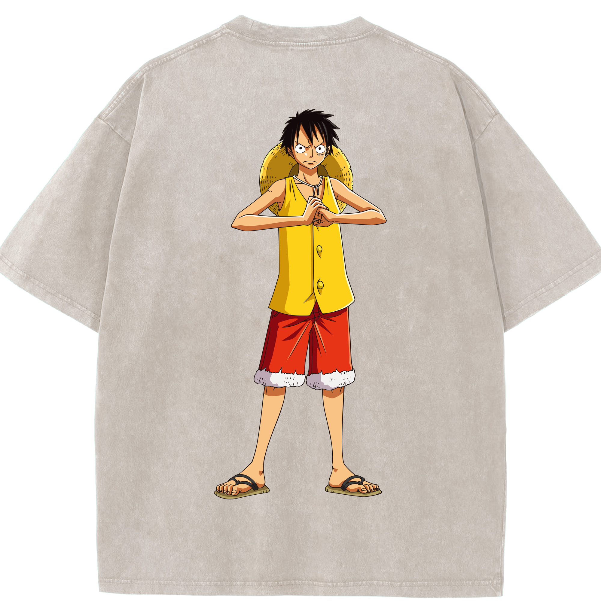 ワンピース モンキー・D・ルフィ ONE PIECE Monkey D. Luffy 綿100% ヴィンテージ風 半袖Tシャツ（背面プリント）