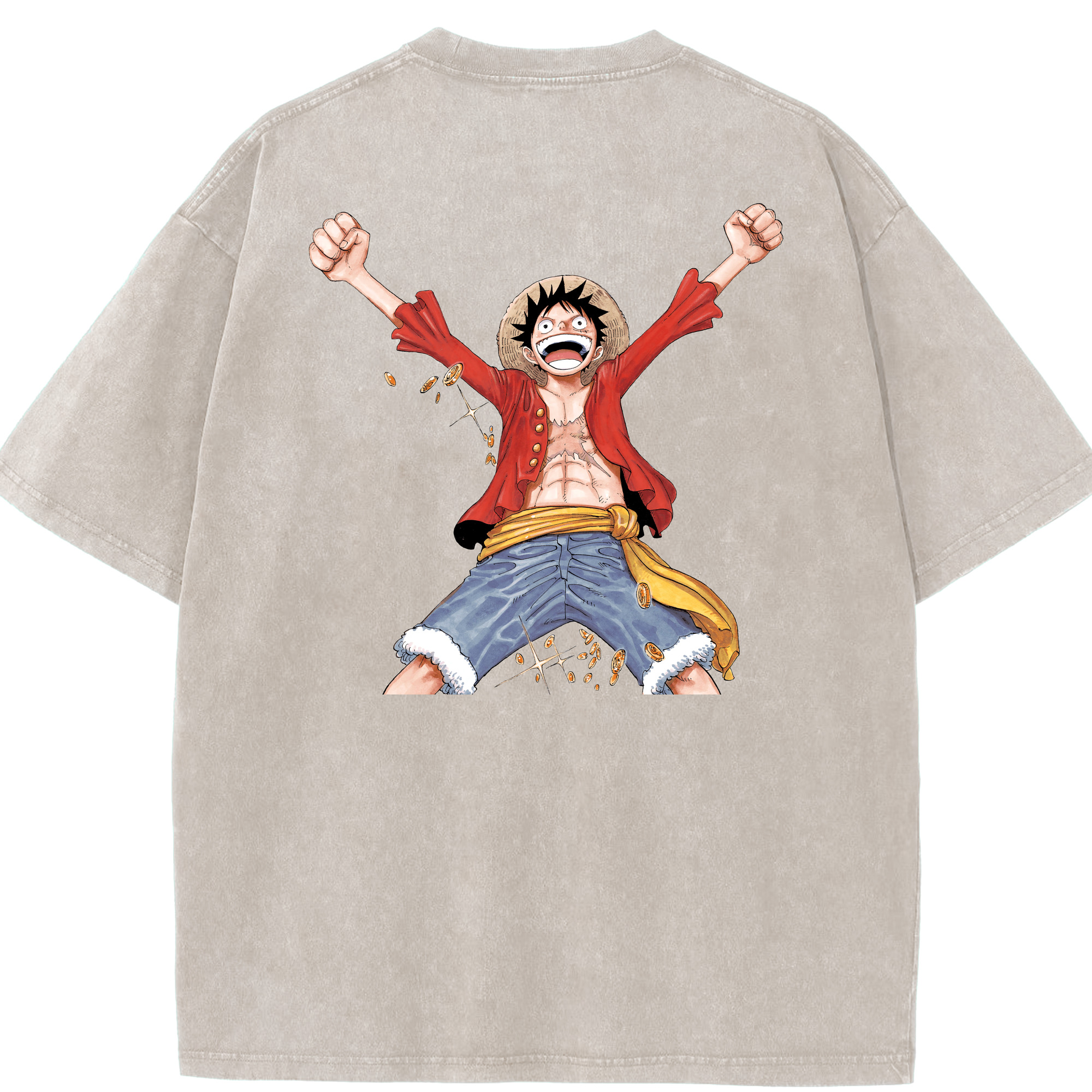 ワンピース モンキー・D・ルフィ ONE PIECE Monkey D. Luffy 綿100% ヴィンテージ風 半袖Tシャツ（背面プリント）