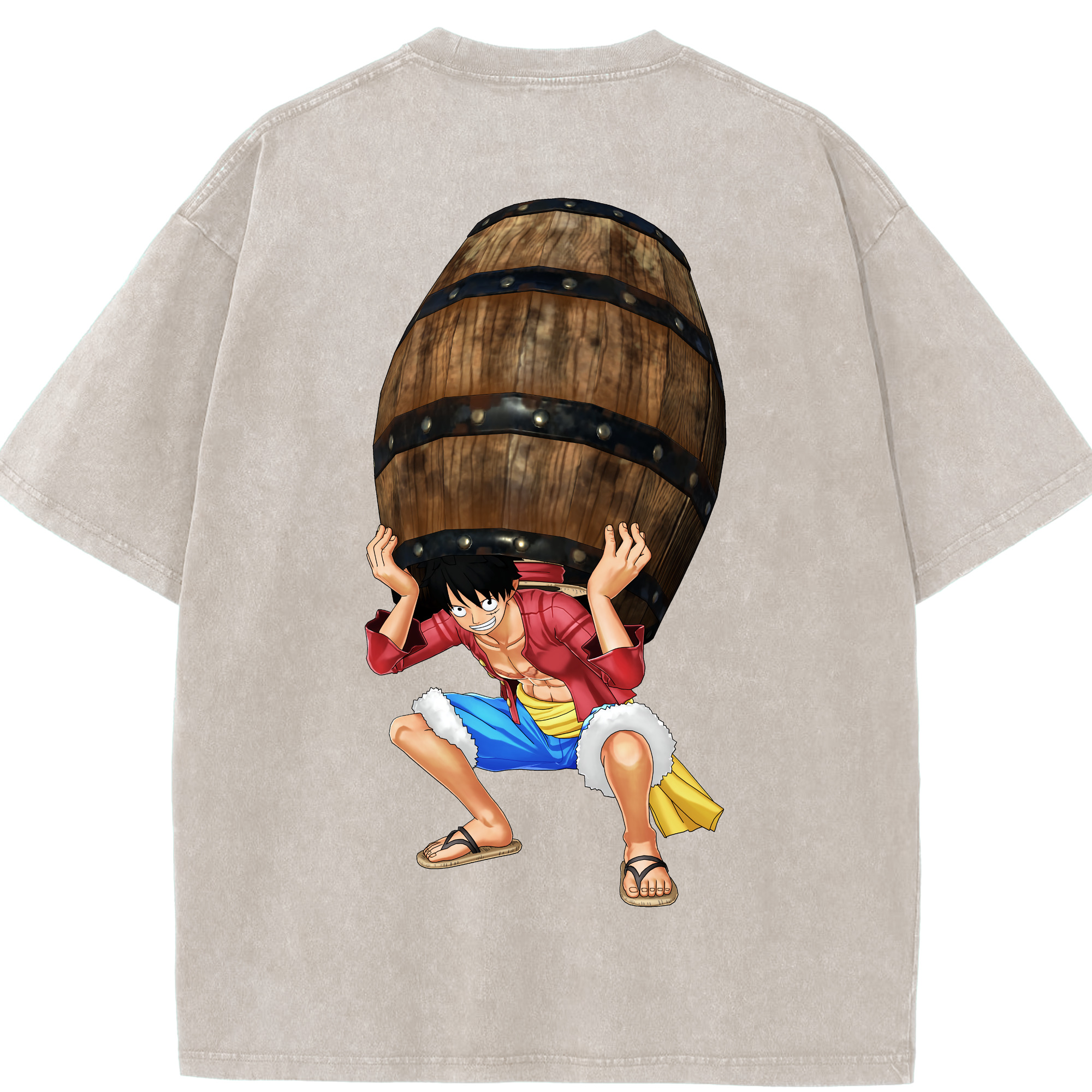 ワンピース モンキー・D・ルフィ ONE PIECE Monkey D. Luffy 綿100% ヴィンテージ風 半袖Tシャツ（背面プリント）