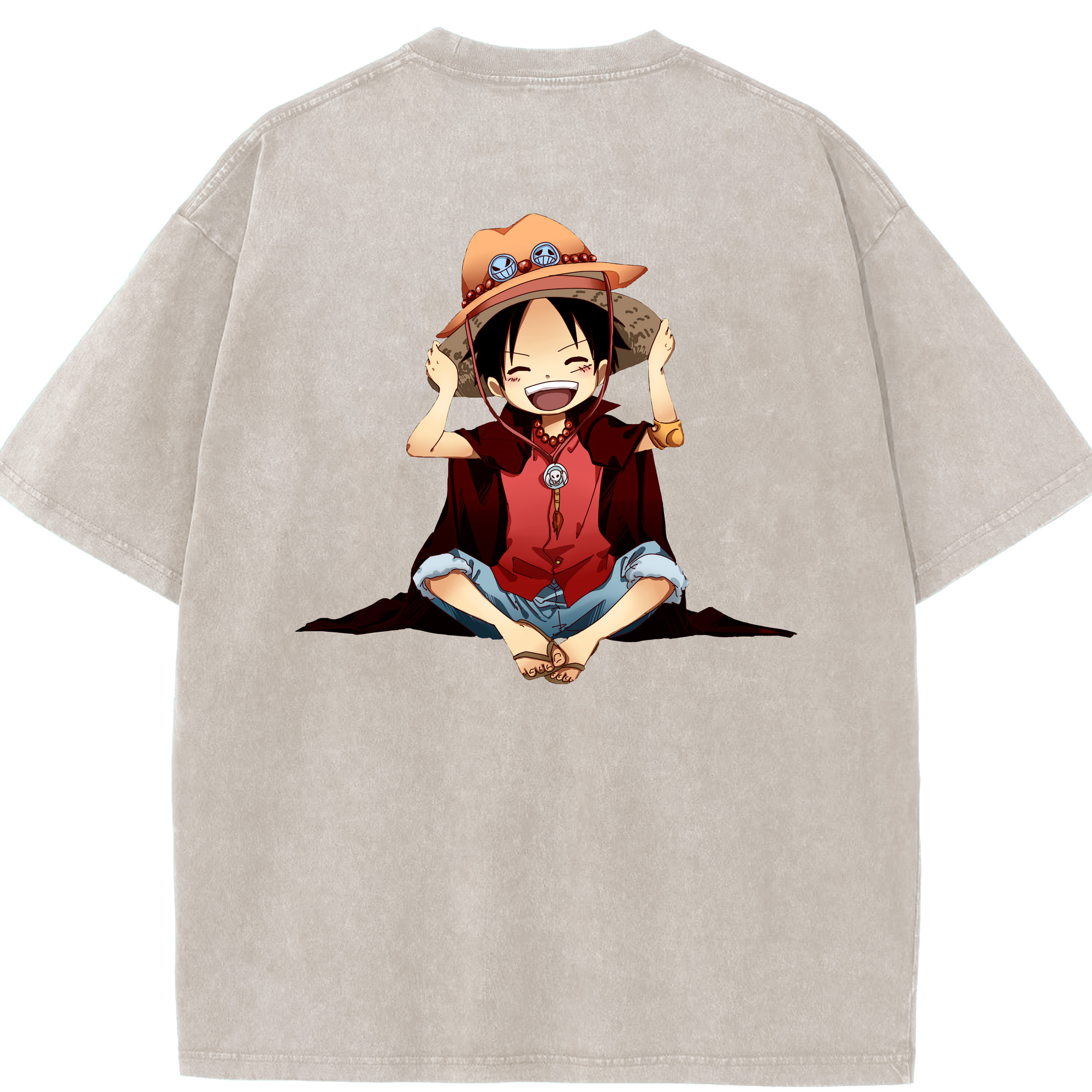 ワンピース モンキー・D・ルフィ ONE PIECE Monkey D. Luffy 綿100% ヴィンテージ風 半袖Tシャツ（背面プリント）
