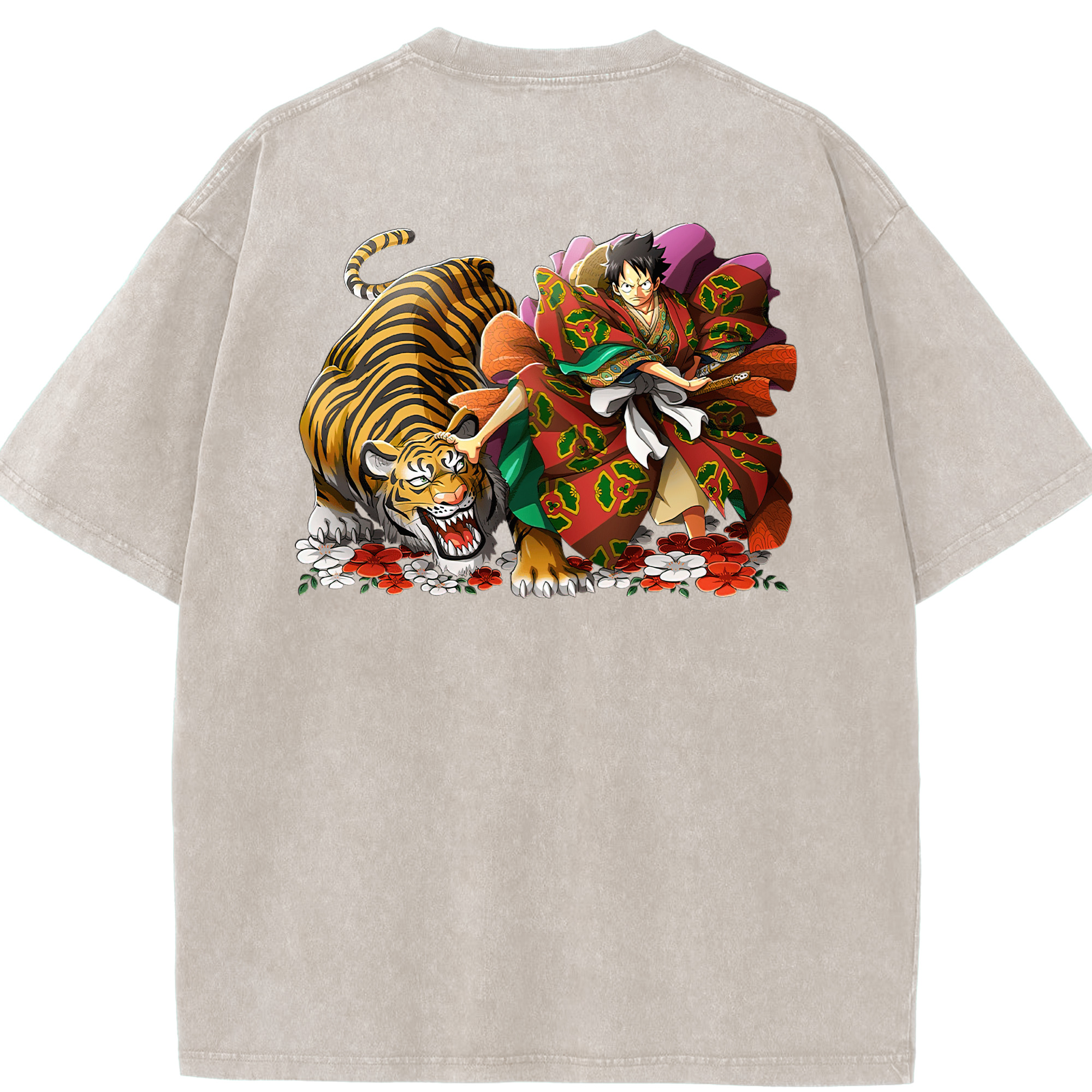 ワンピース モンキー・D・ルフィ ONE PIECE Monkey D. Luffy 綿100% ヴィンテージ風 半袖Tシャツ（背面プリント）