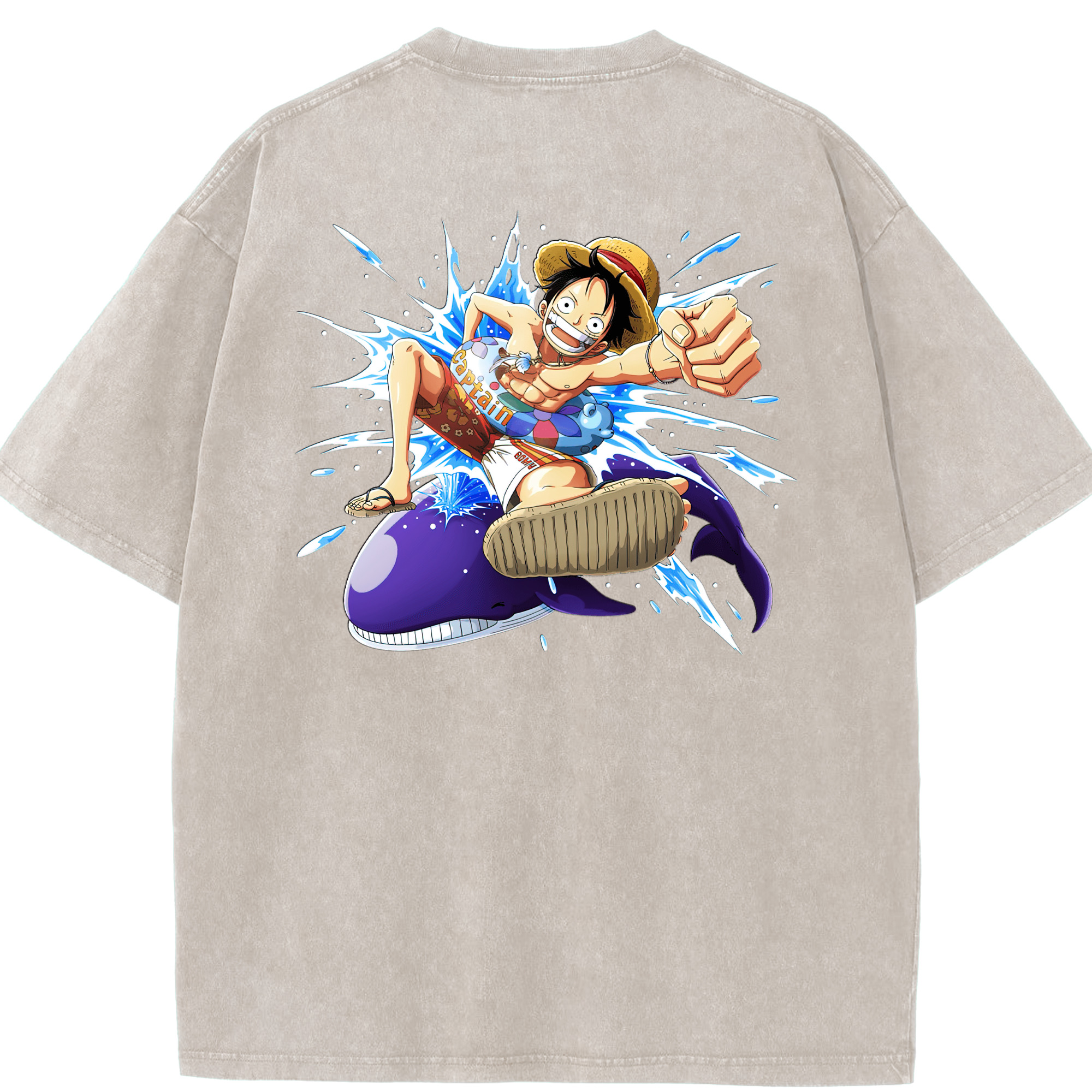 ワンピース モンキー・D・ルフィ ONE PIECE Monkey D. Luffy 綿100% ヴィンテージ風 半袖Tシャツ（背面プリント）