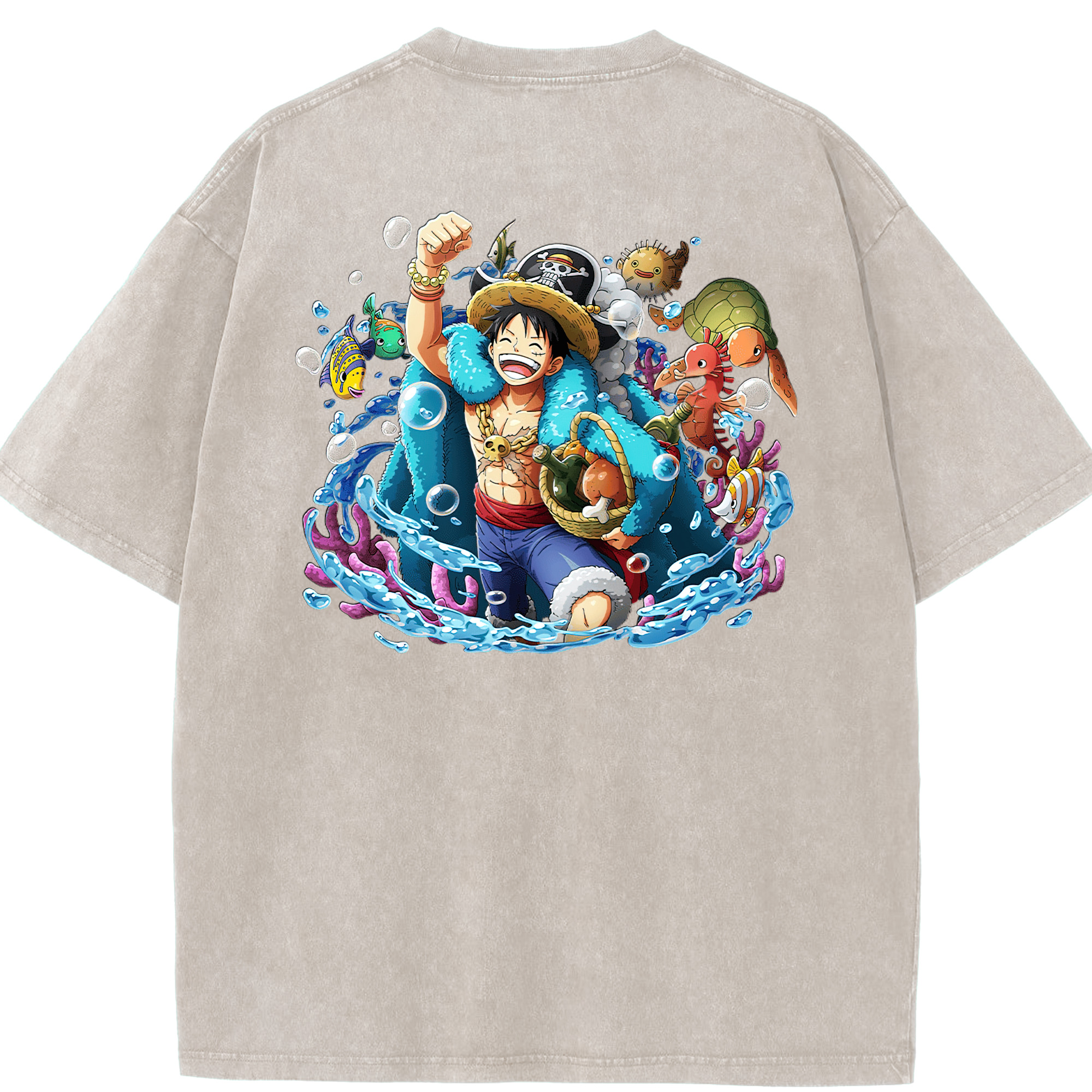 ワンピース モンキー・D・ルフィ ONE PIECE Monkey D. Luffy 綿100% ヴィンテージ風 半袖Tシャツ（背面プリント）