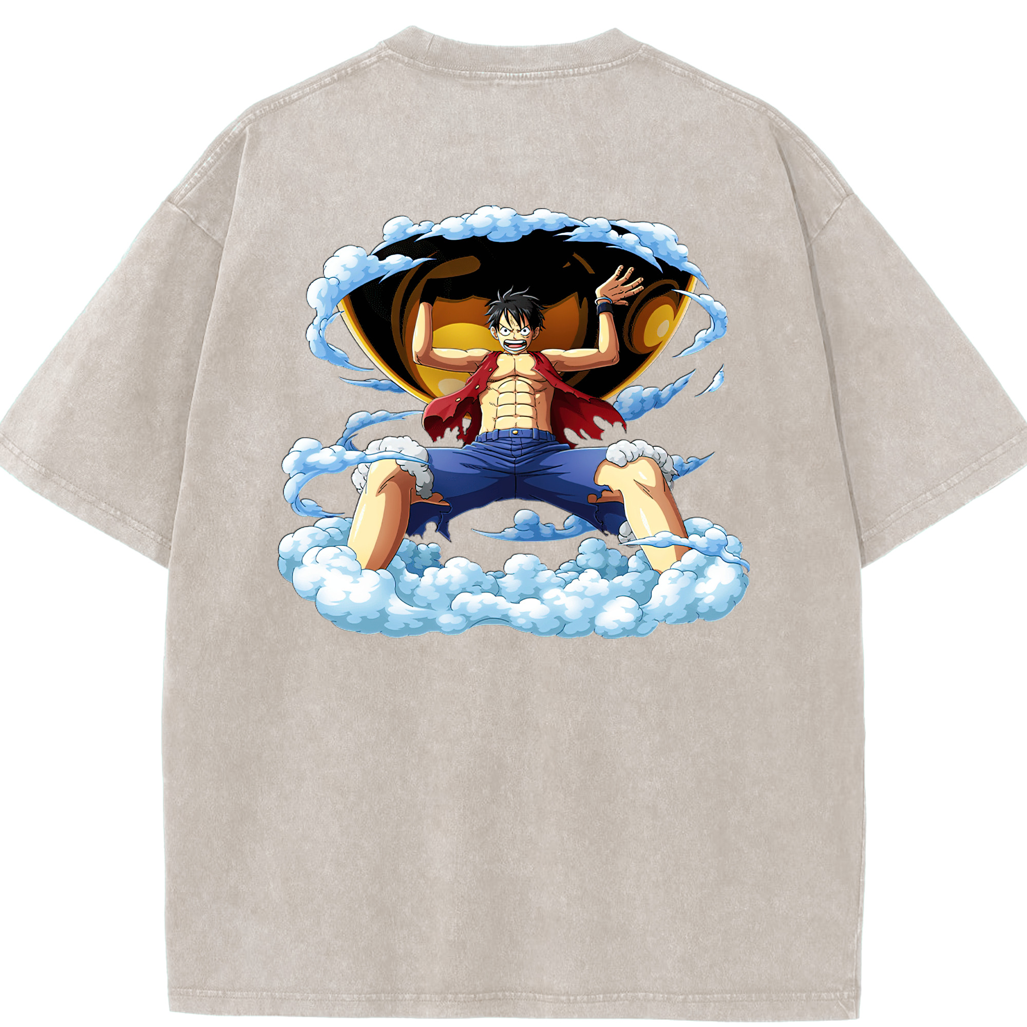 ワンピース モンキー・D・ルフィ ONE PIECE Monkey D. Luffy 綿100% ヴィンテージ風 半袖Tシャツ（背面プリント）