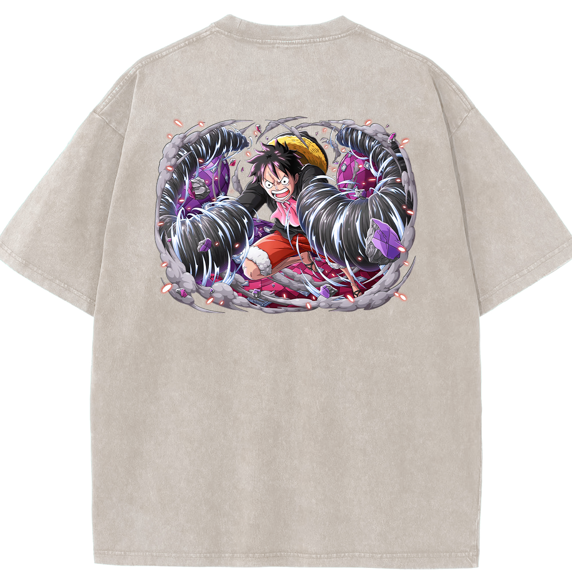 ワンピース モンキー・D・ルフィ ONE PIECE Monkey D. Luffy 綿100% ヴィンテージ風 半袖Tシャツ（背面プリント）