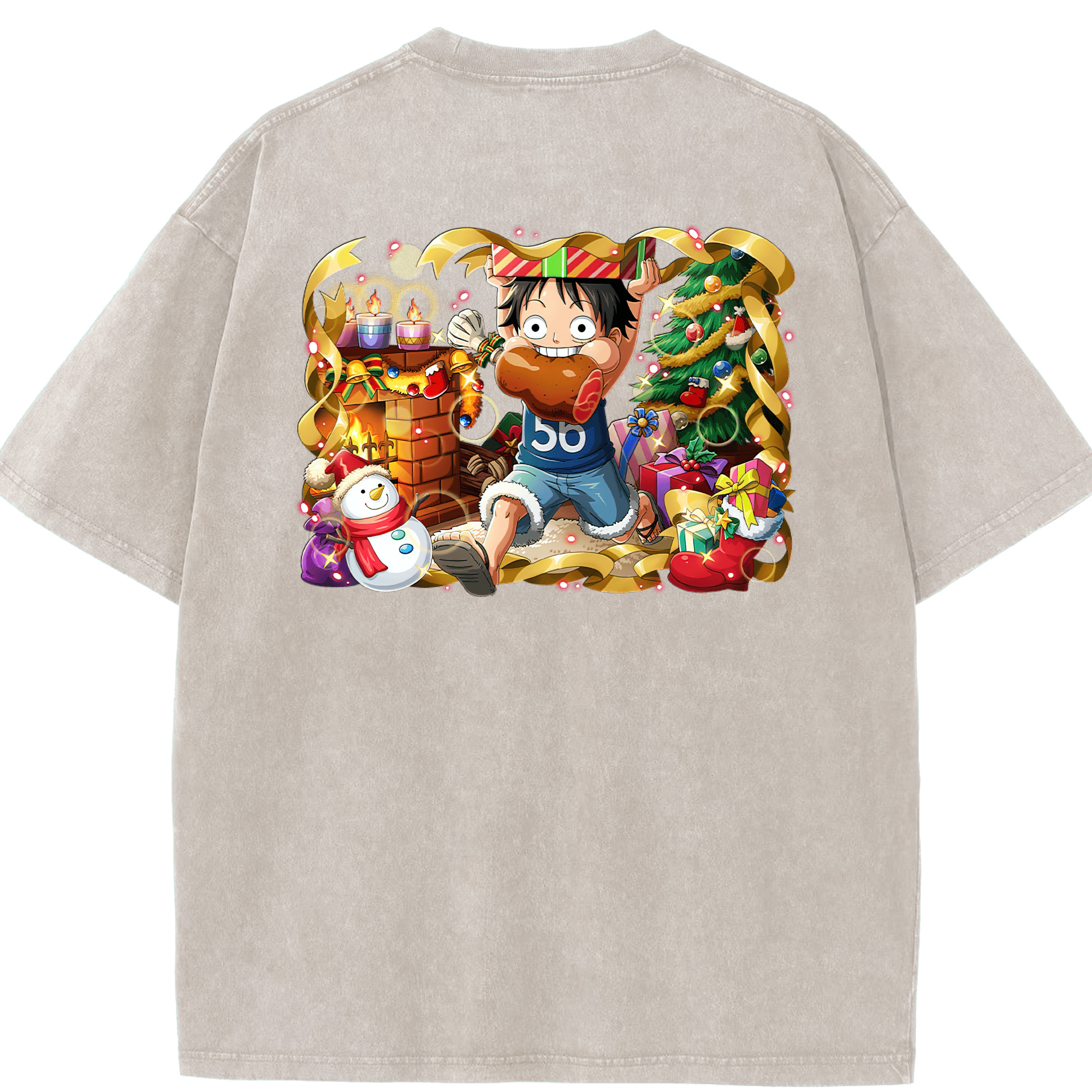 ワンピース モンキー・D・ルフィ ONE PIECE Monkey D. Luffy 綿100% ヴィンテージ風 半袖Tシャツ（背面プリント）