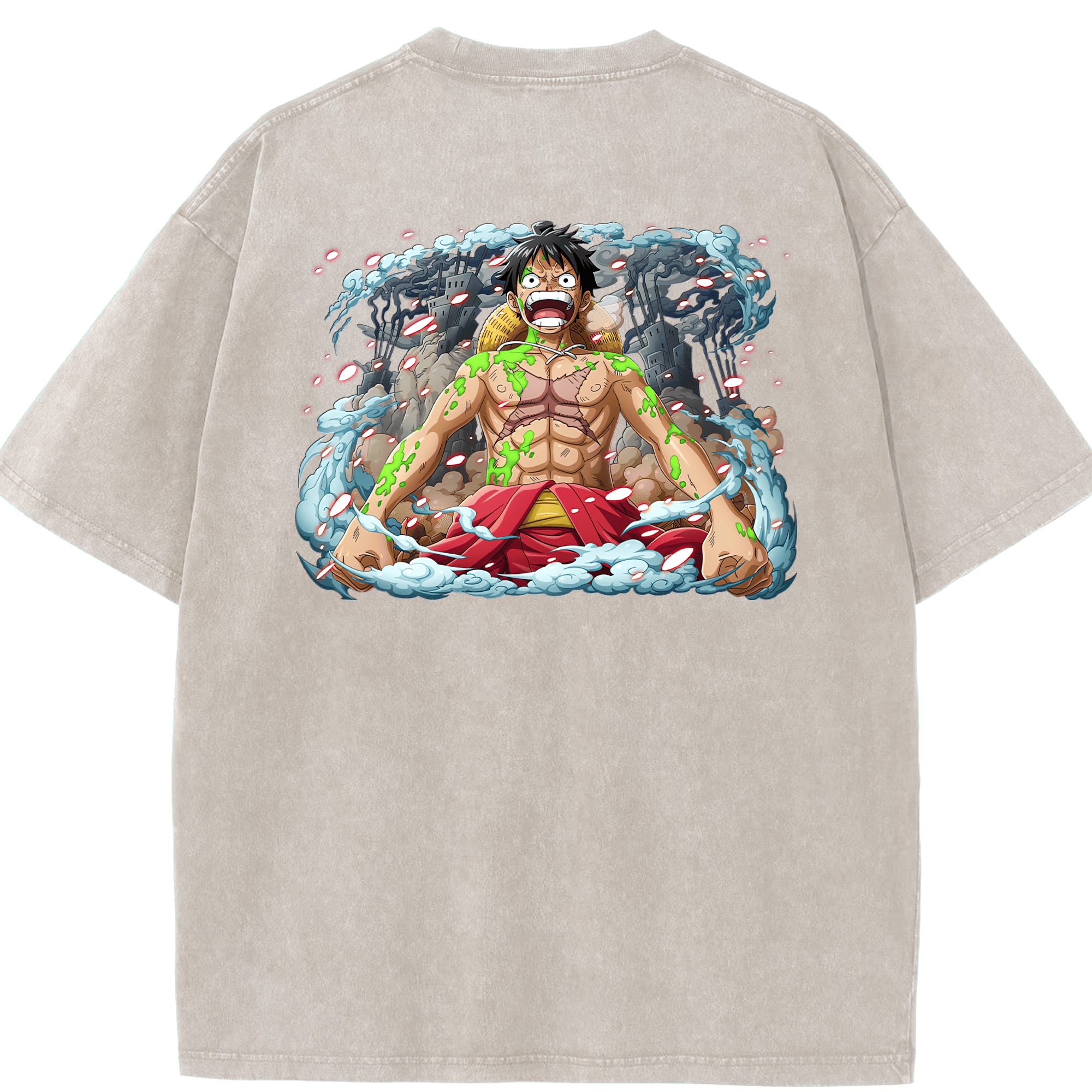 ワンピース モンキー・D・ルフィ ONE PIECE Monkey D. Luffy 綿100% ヴィンテージ風 半袖Tシャツ（背面プリント）