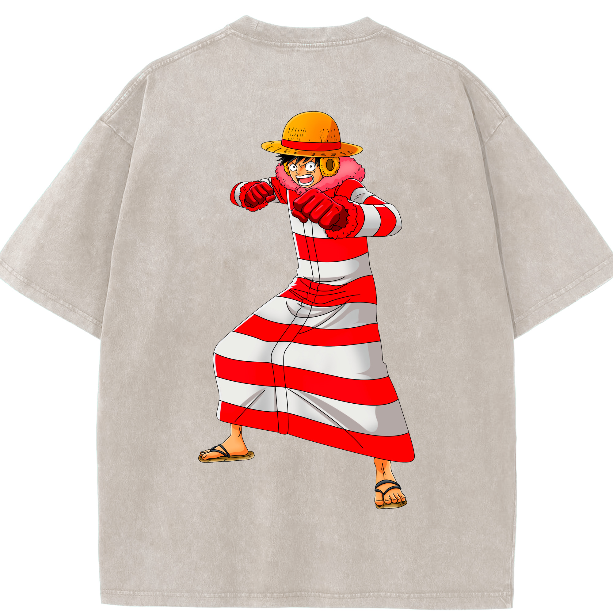ワンピース モンキー・D・ルフィ ONE PIECE Monkey D. Luffy 綿100% ヴィンテージ風 半袖Tシャツ（背面プリント）