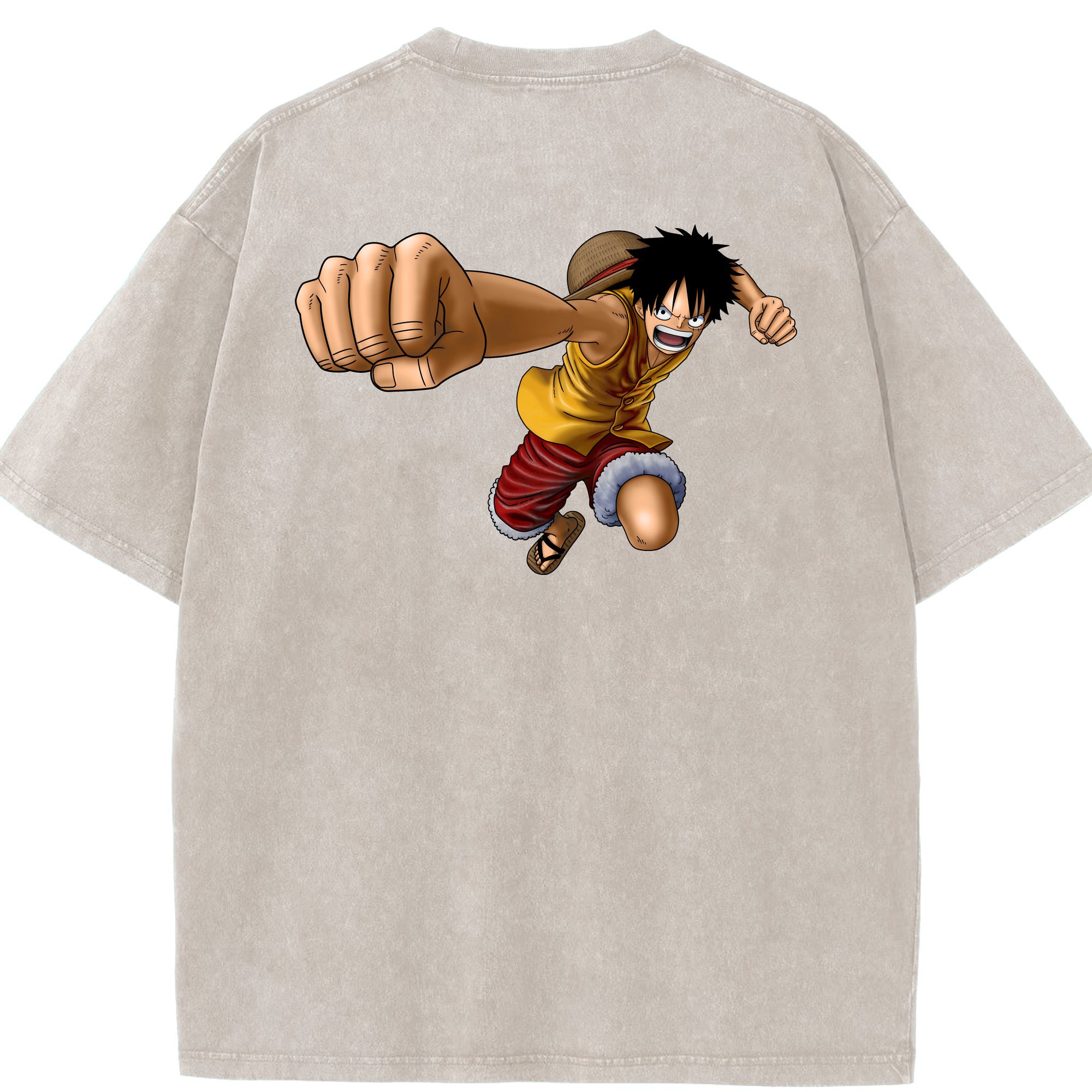 ワンピース モンキー・D・ルフィ ONE PIECE Monkey D. Luffy 綿100% ヴィンテージ風 半袖Tシャツ（背面プリント）