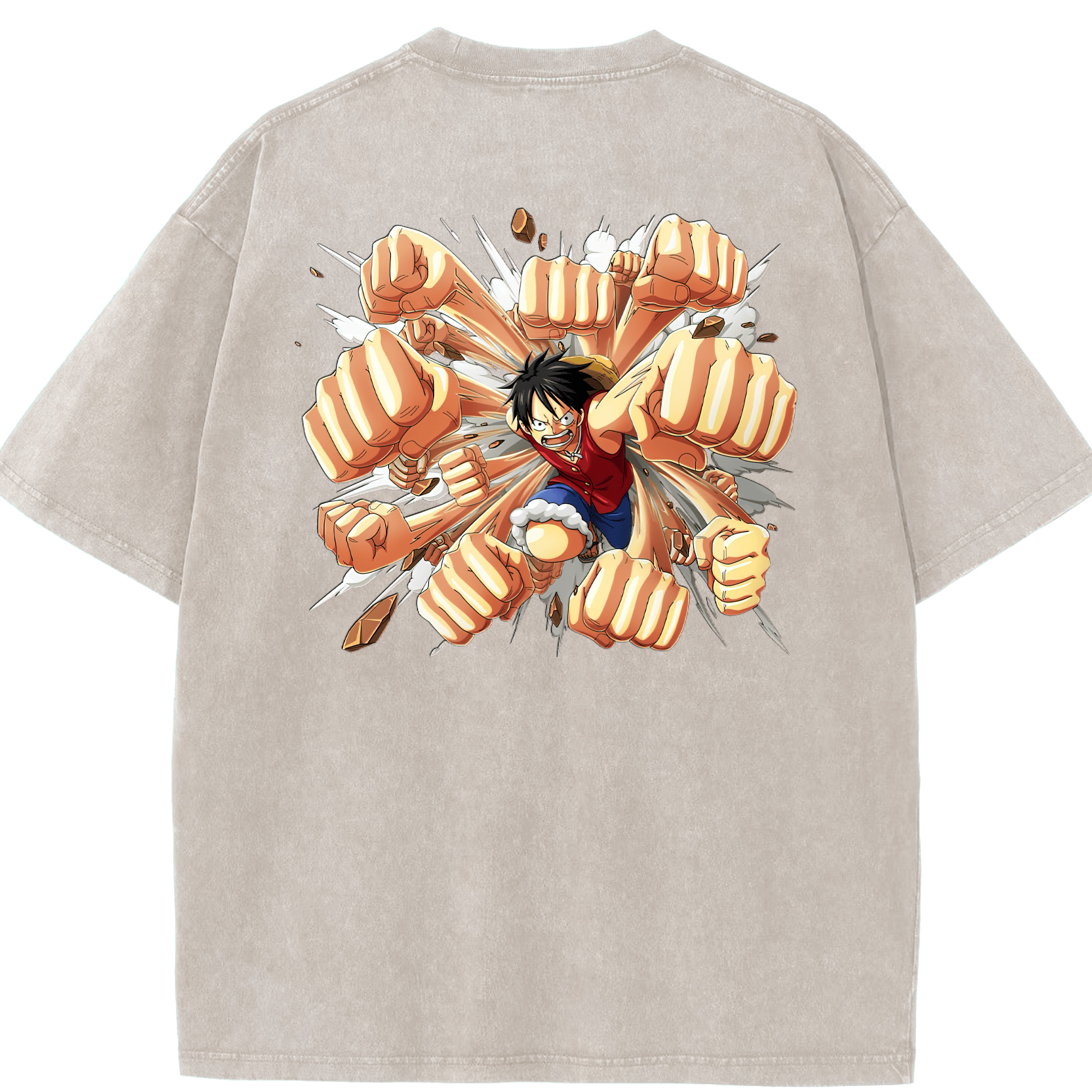 ワンピース モンキー・D・ルフィ ONE PIECE Monkey D. Luffy 綿100% ヴィンテージ風 半袖Tシャツ（背面プリント）
