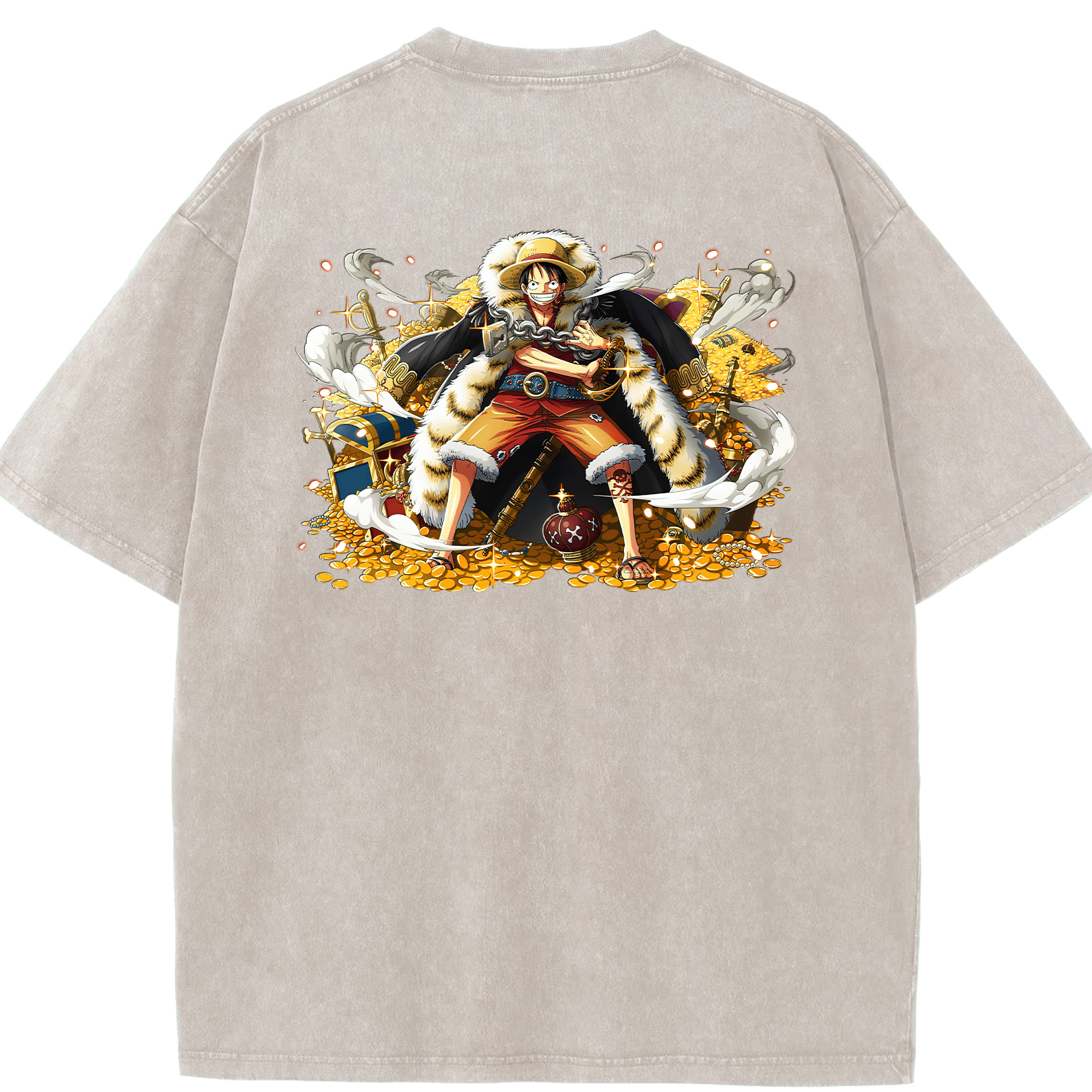 ワンピース モンキー・D・ルフィ ONE PIECE Monkey D. Luffy 綿100% ヴィンテージ風 半袖Tシャツ（背面プリント）