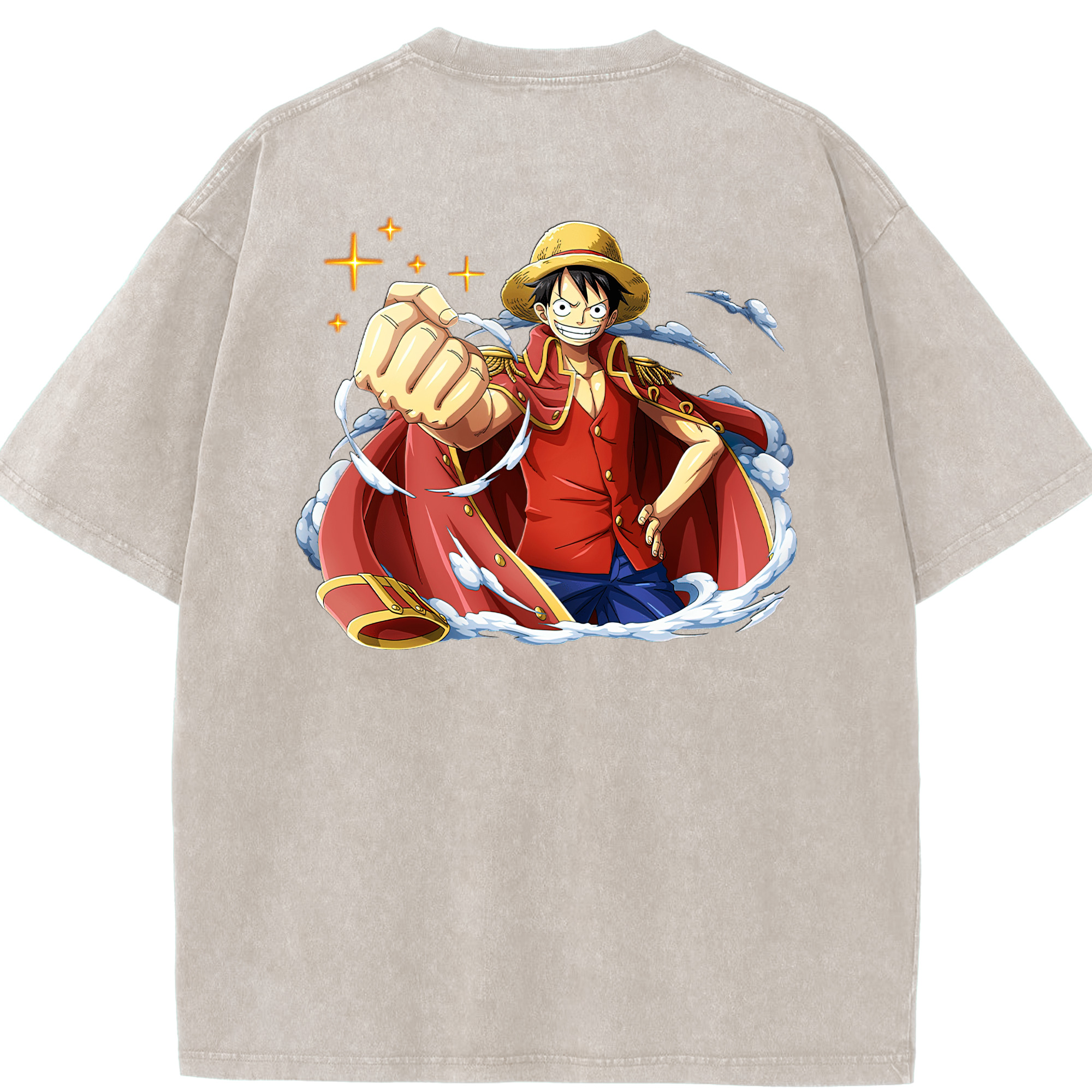 ワンピース モンキー・D・ルフィ ONE PIECE Monkey D. Luffy 綿100% ヴィンテージ風 半袖Tシャツ（背面プリント）