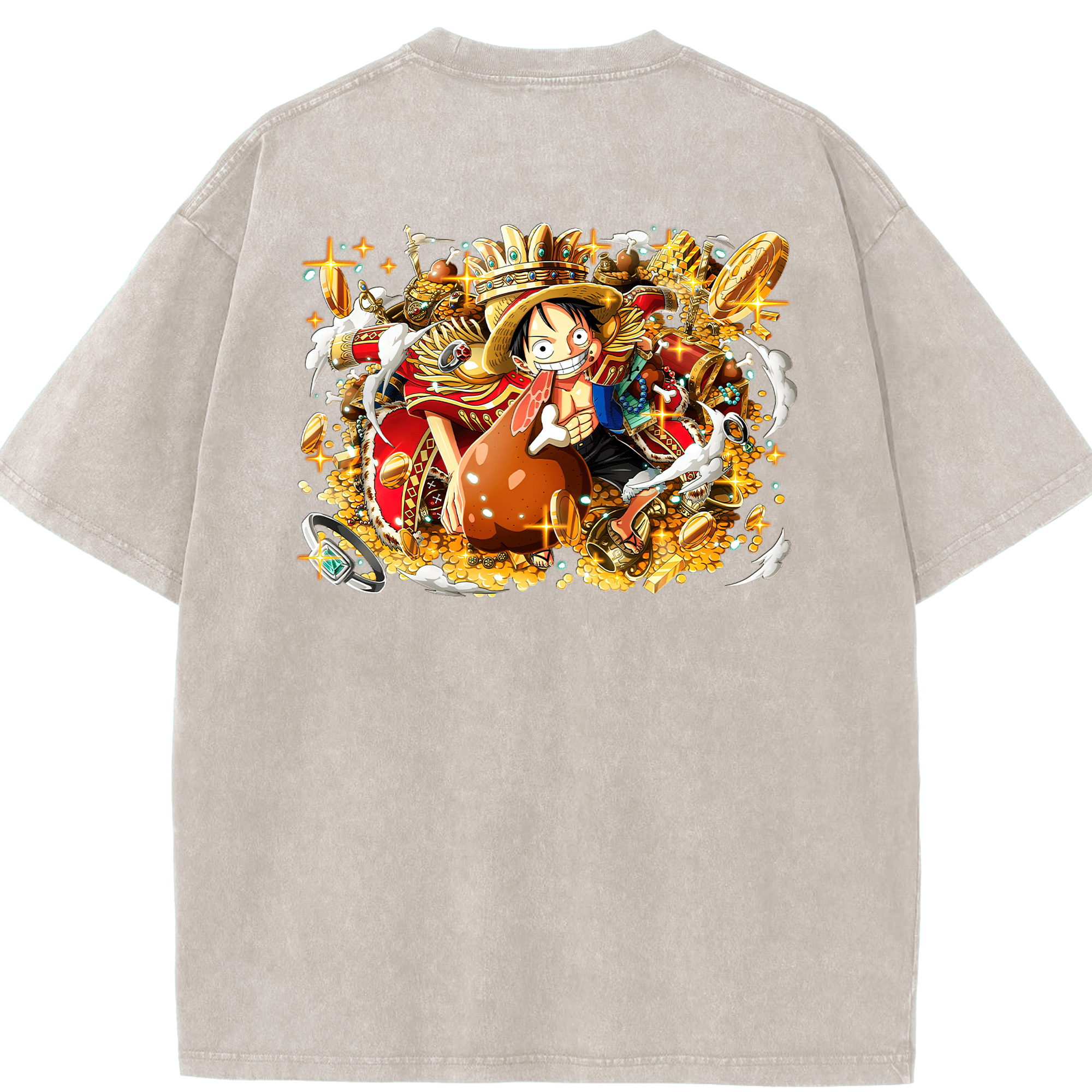 ワンピース モンキー・D・ルフィ ONE PIECE Monkey D. Luffy 綿100% ヴィンテージ風 半袖Tシャツ（背面プリント）
