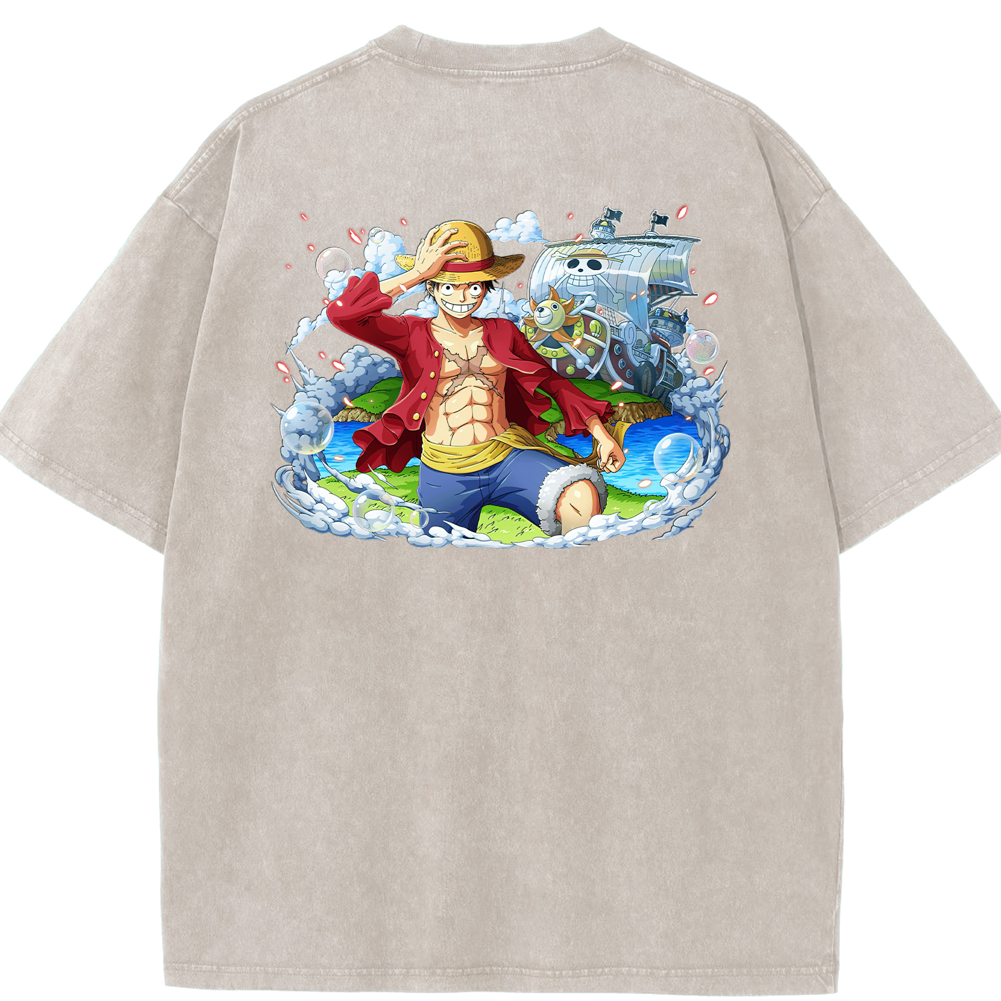 ワンピース モンキー・D・ルフィ ONE PIECE Monkey D. Luffy 綿100% ヴィンテージ風 半袖Tシャツ（背面プリント）
