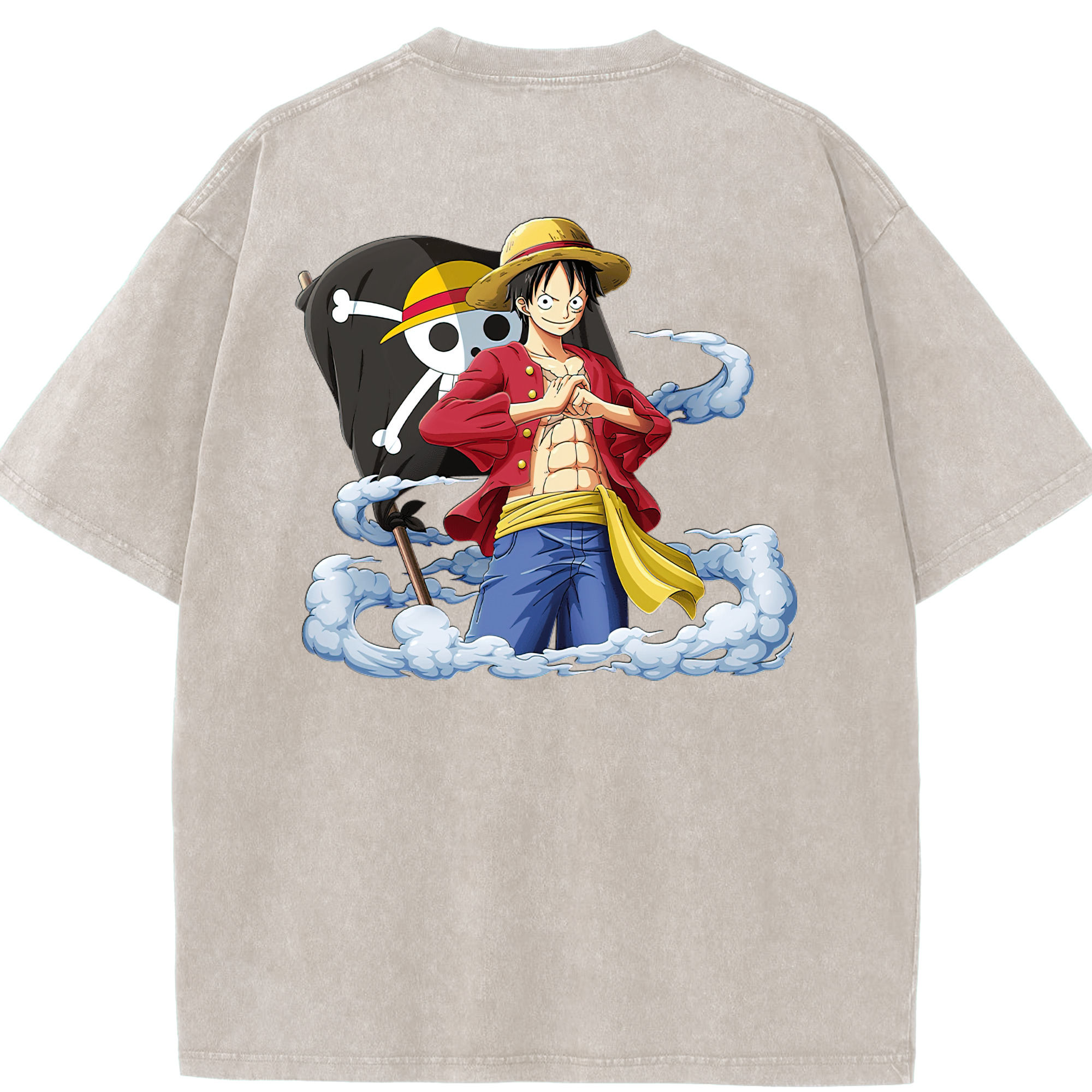 ワンピース モンキー・D・ルフィ ONE PIECE Monkey D. Luffy 綿100% ヴィンテージ風 半袖Tシャツ（背面プリント）
