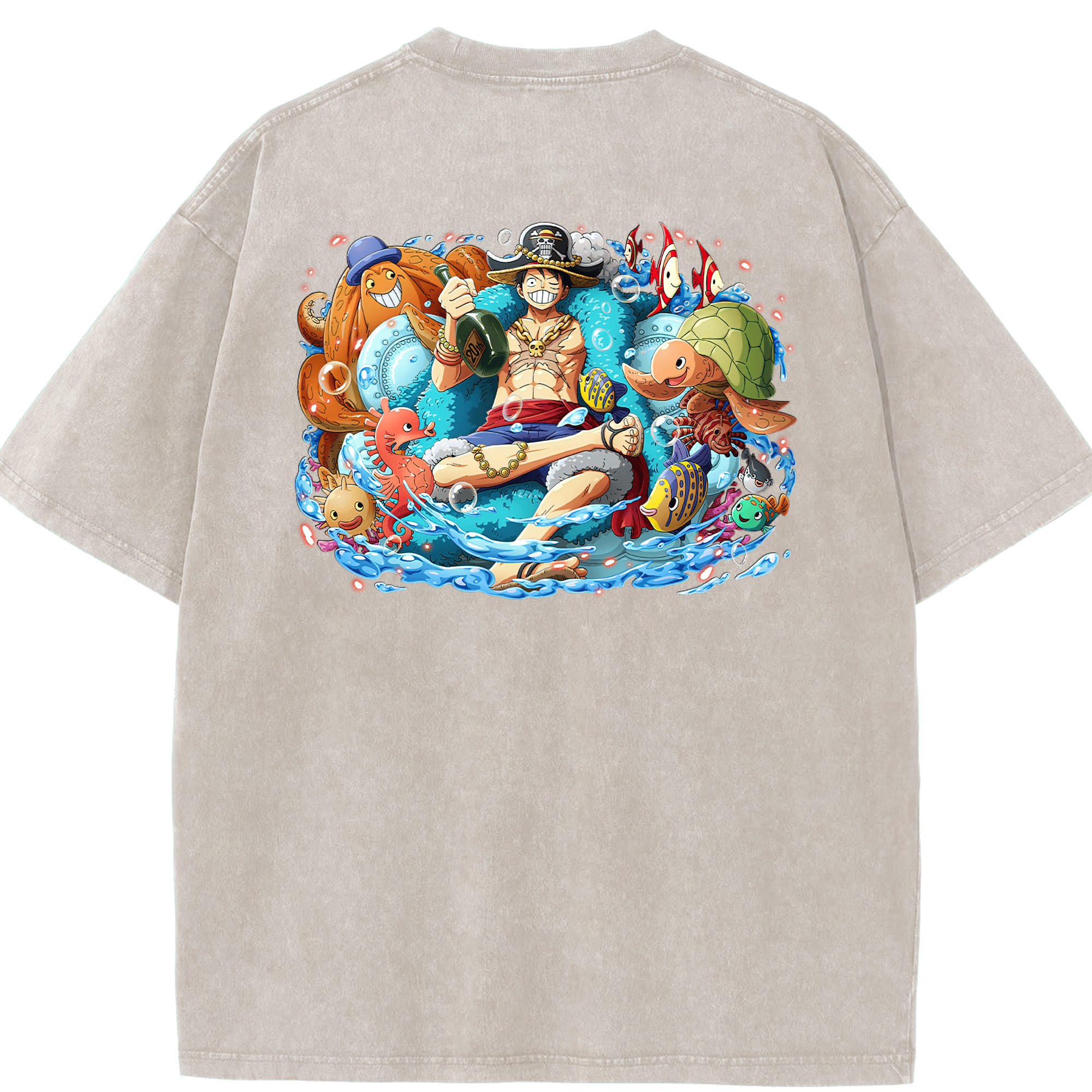 ワンピース モンキー・D・ルフィ ONE PIECE Monkey D. Luffy 綿100% ヴィンテージ風 半袖Tシャツ（背面プリント）