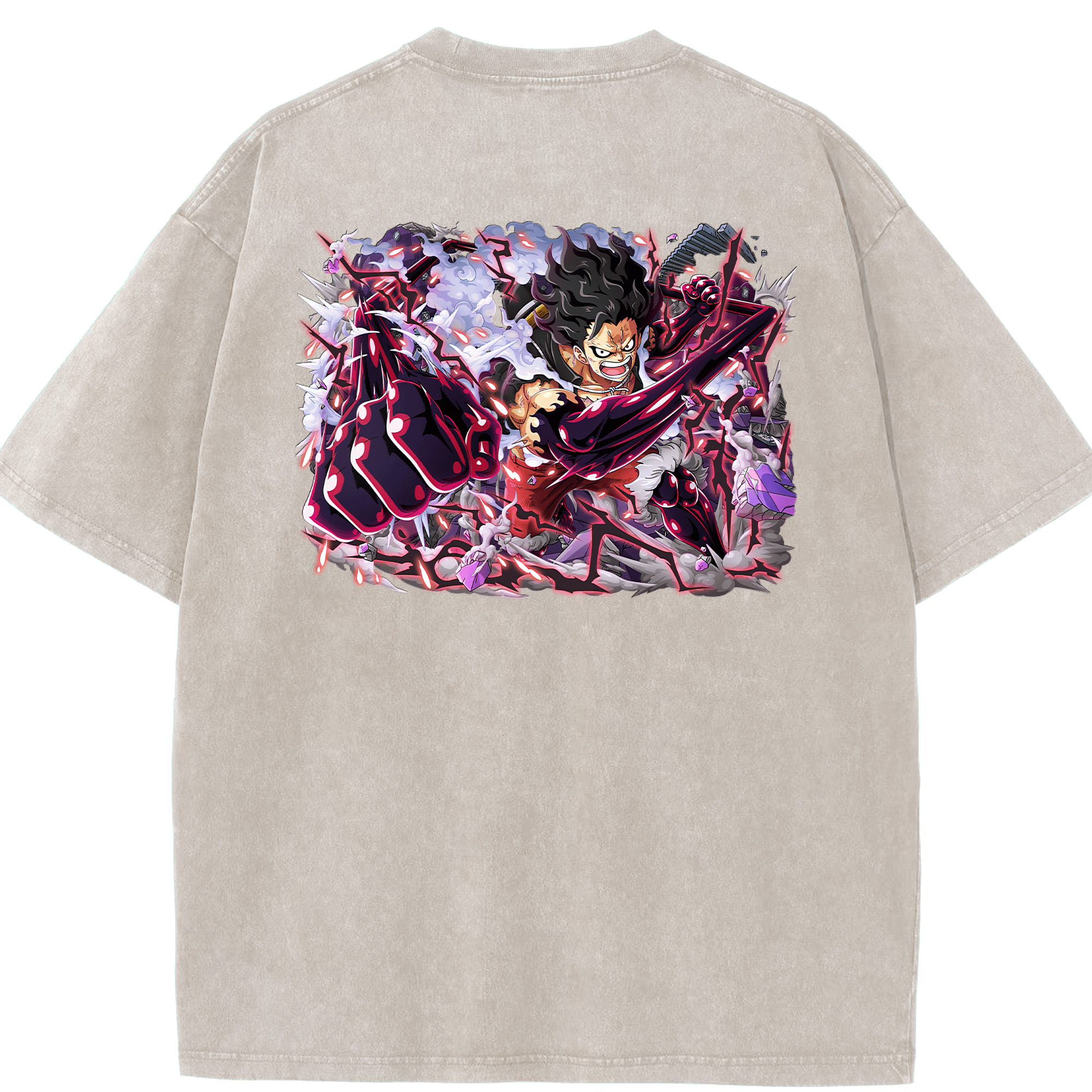 ワンピース モンキー・D・ルフィ ONE PIECE Monkey D. Luffy 綿100% ヴィンテージ風 半袖Tシャツ（背面プリント）