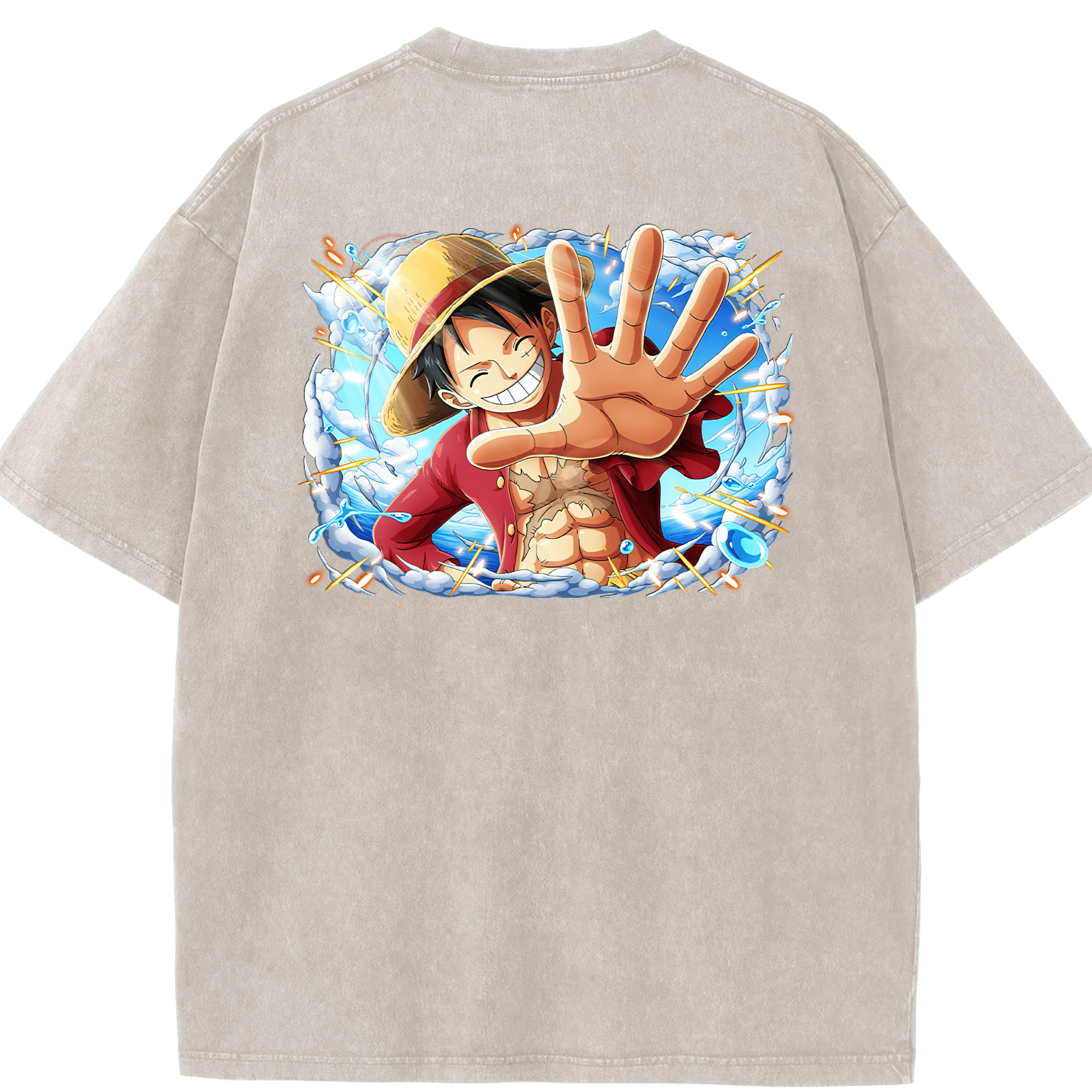 ワンピース モンキー・D・ルフィ ONE PIECE Monkey D. Luffy 綿100% ヴィンテージ風 半袖Tシャツ（背面プリント）