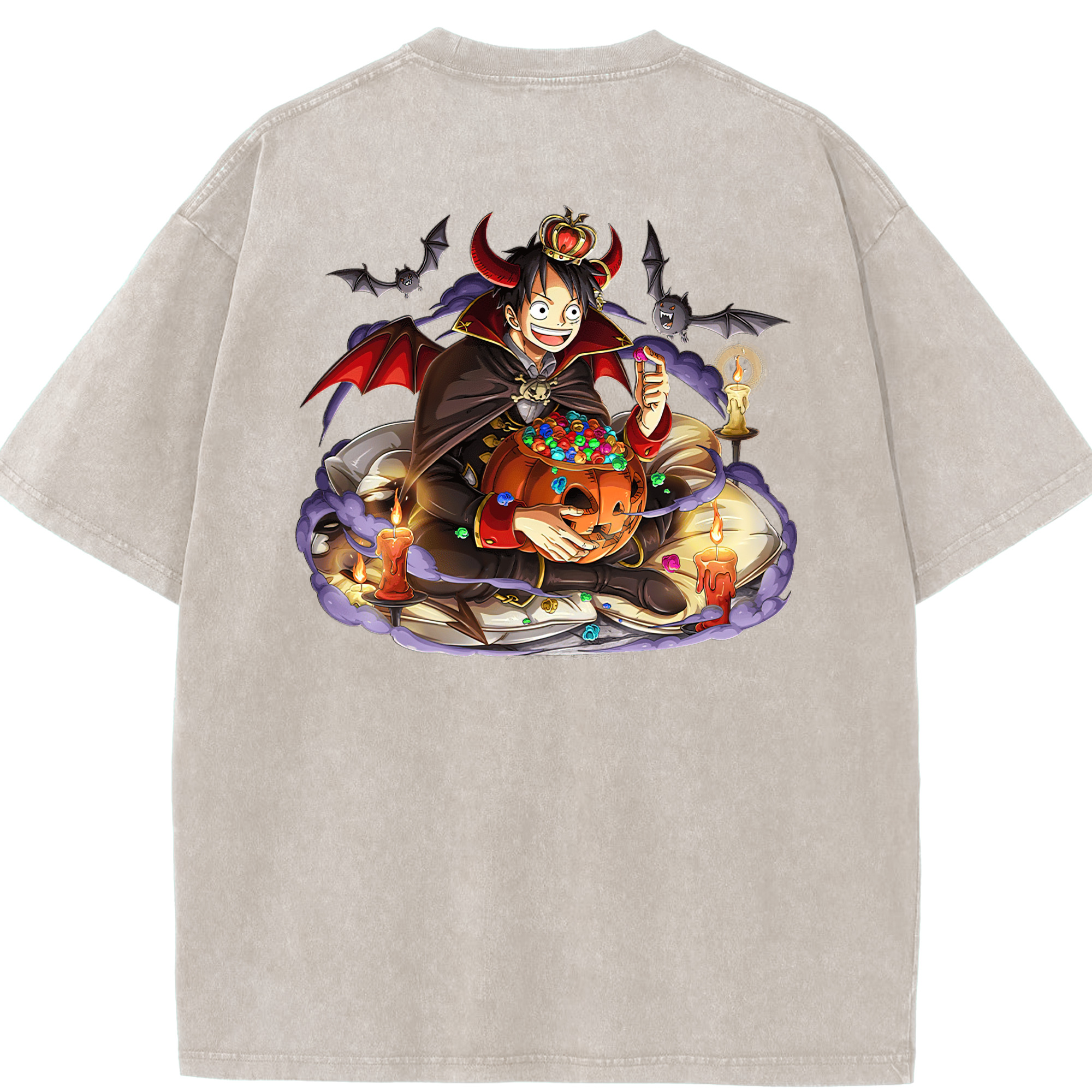 ワンピース モンキー・D・ルフィ ONE PIECE Monkey D. Luffy 綿100% ヴィンテージ風 半袖Tシャツ（背面プリント）