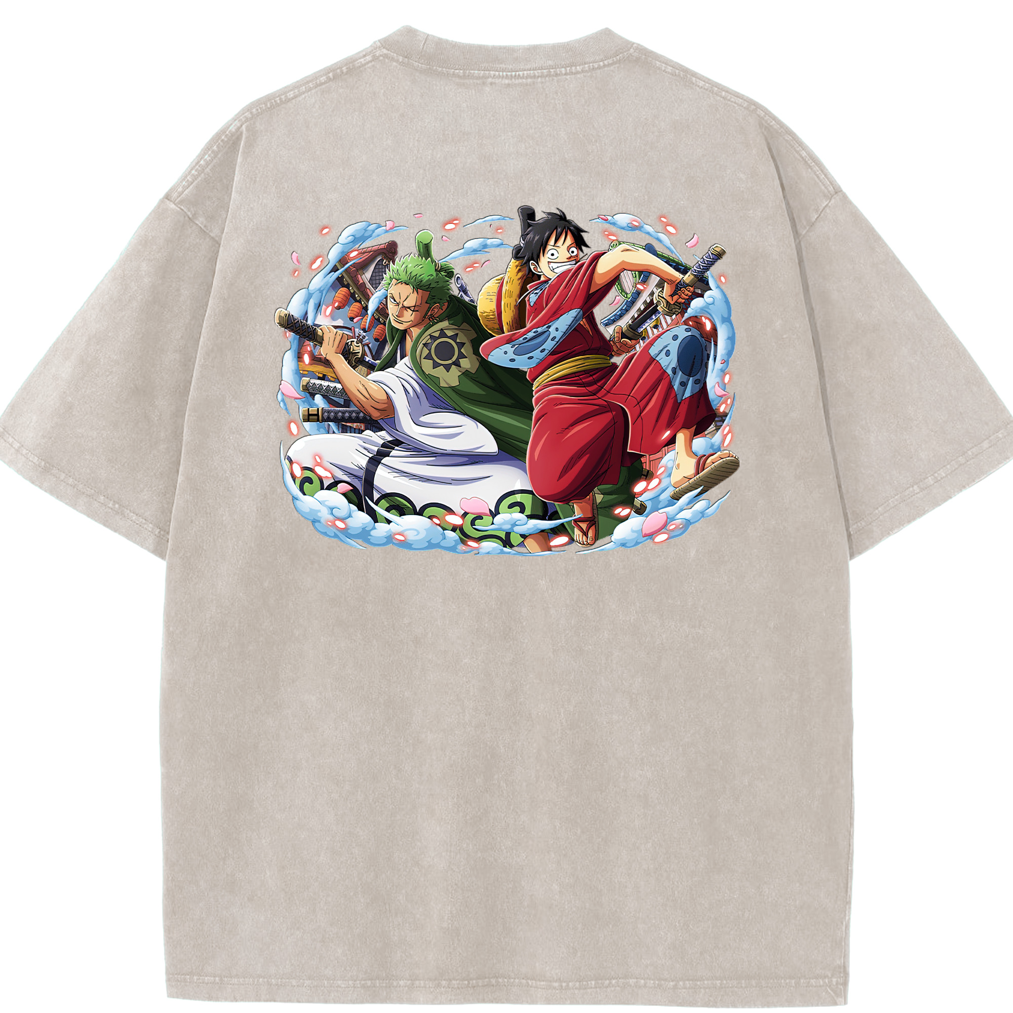 ワンピース モンキー・D・ルフィ ONE PIECE Monkey D. Luffy 綿100% ヴィンテージ風 半袖Tシャツ（背面プリント）