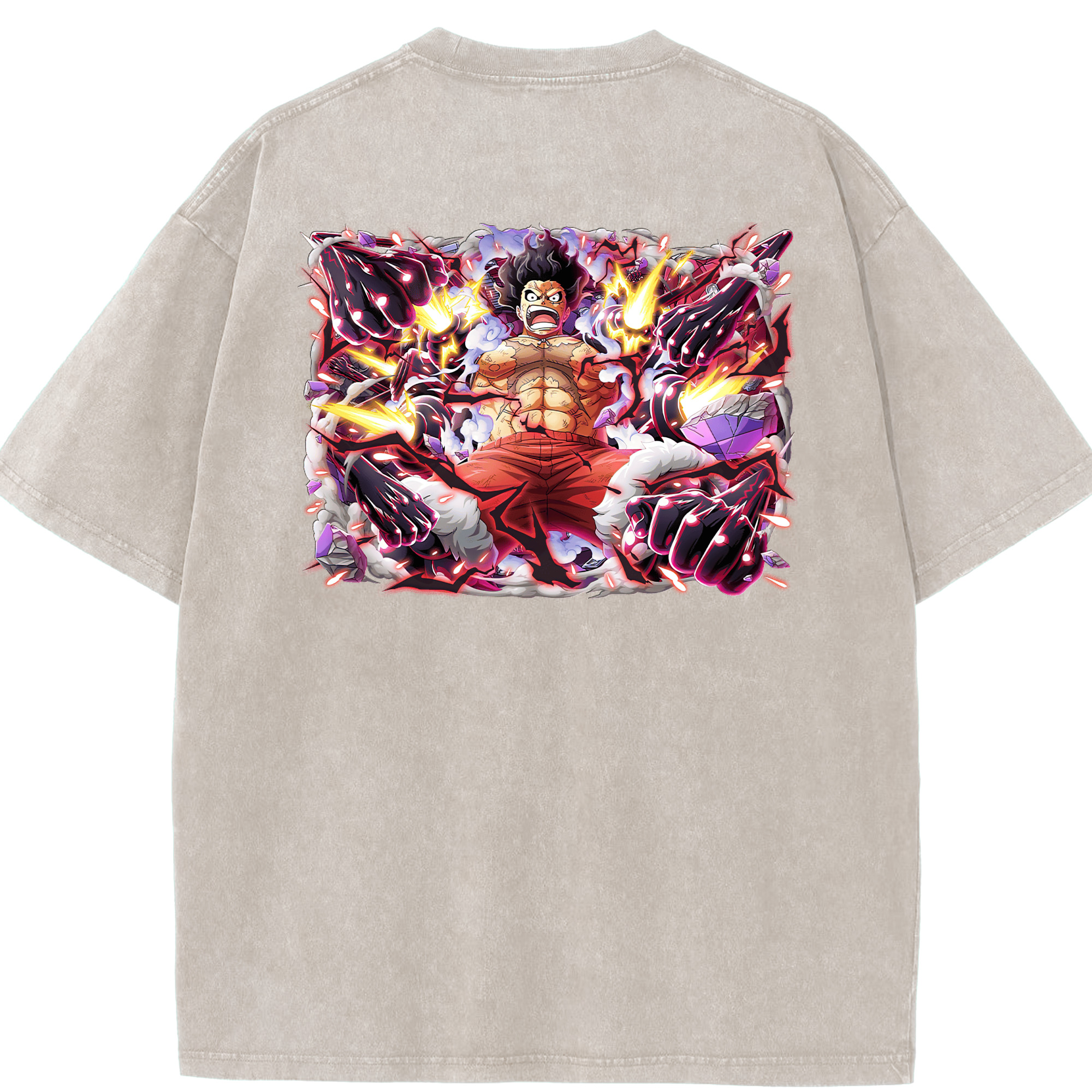 ワンピース モンキー・D・ルフィ ONE PIECE Monkey D. Luffy 綿100% ヴィンテージ風 半袖Tシャツ（背面プリント）