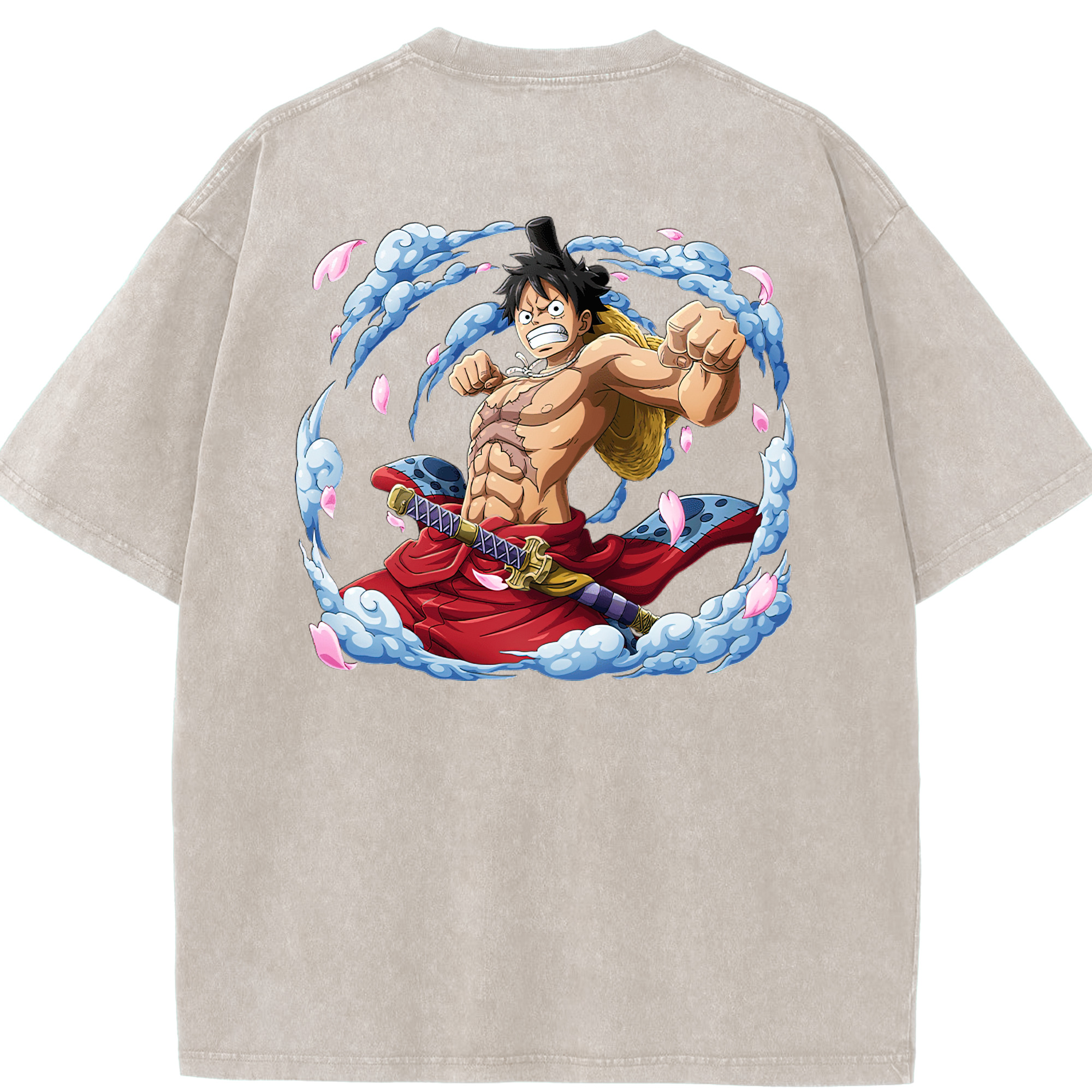 ワンピース モンキー・D・ルフィ ONE PIECE Monkey D. Luffy 綿100% ヴィンテージ風 半袖Tシャツ（背面プリント）