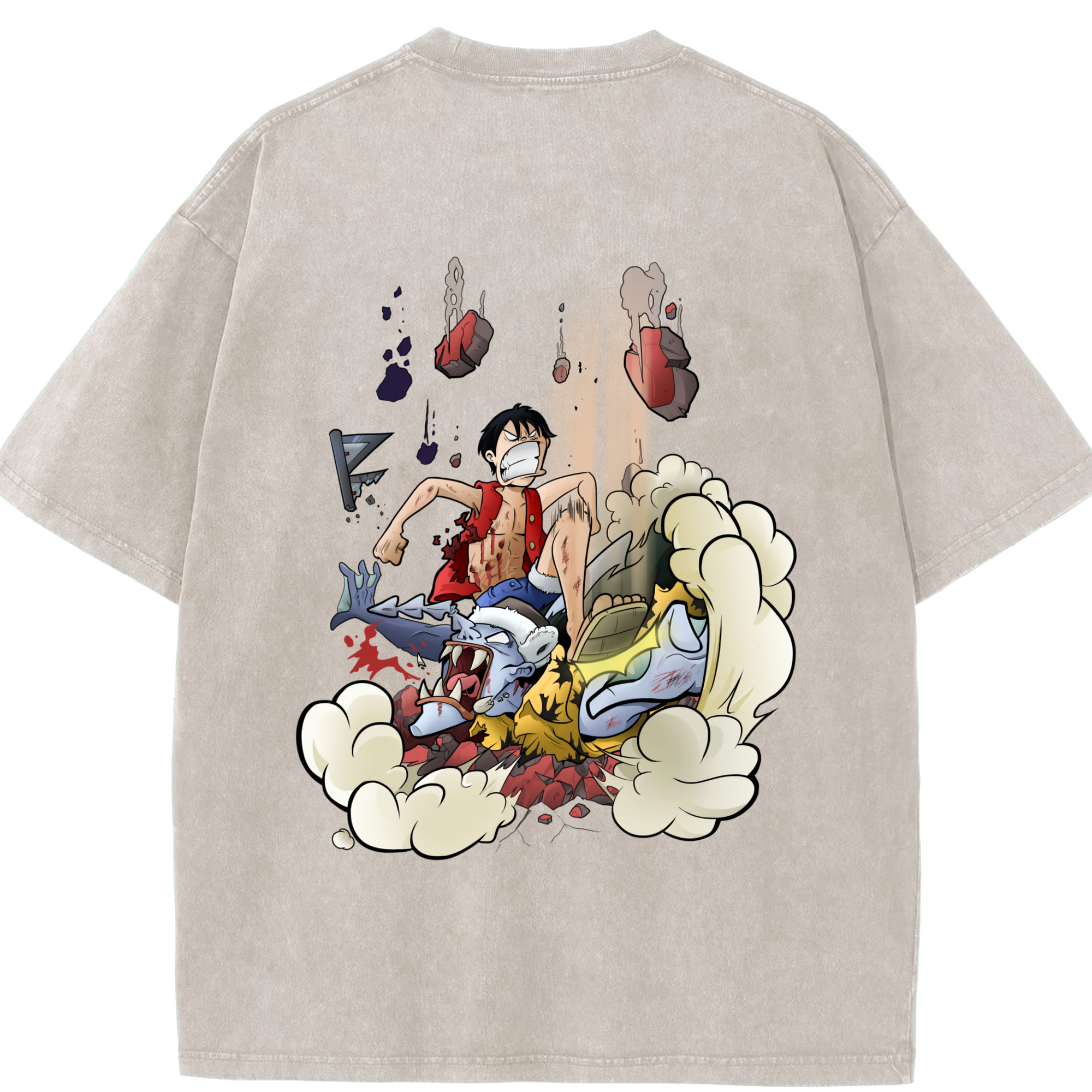 ワンピース モンキー・D・ルフィ ONE PIECE Monkey D. Luffy 綿100% ヴィンテージ風 半袖Tシャツ（背面プリント）