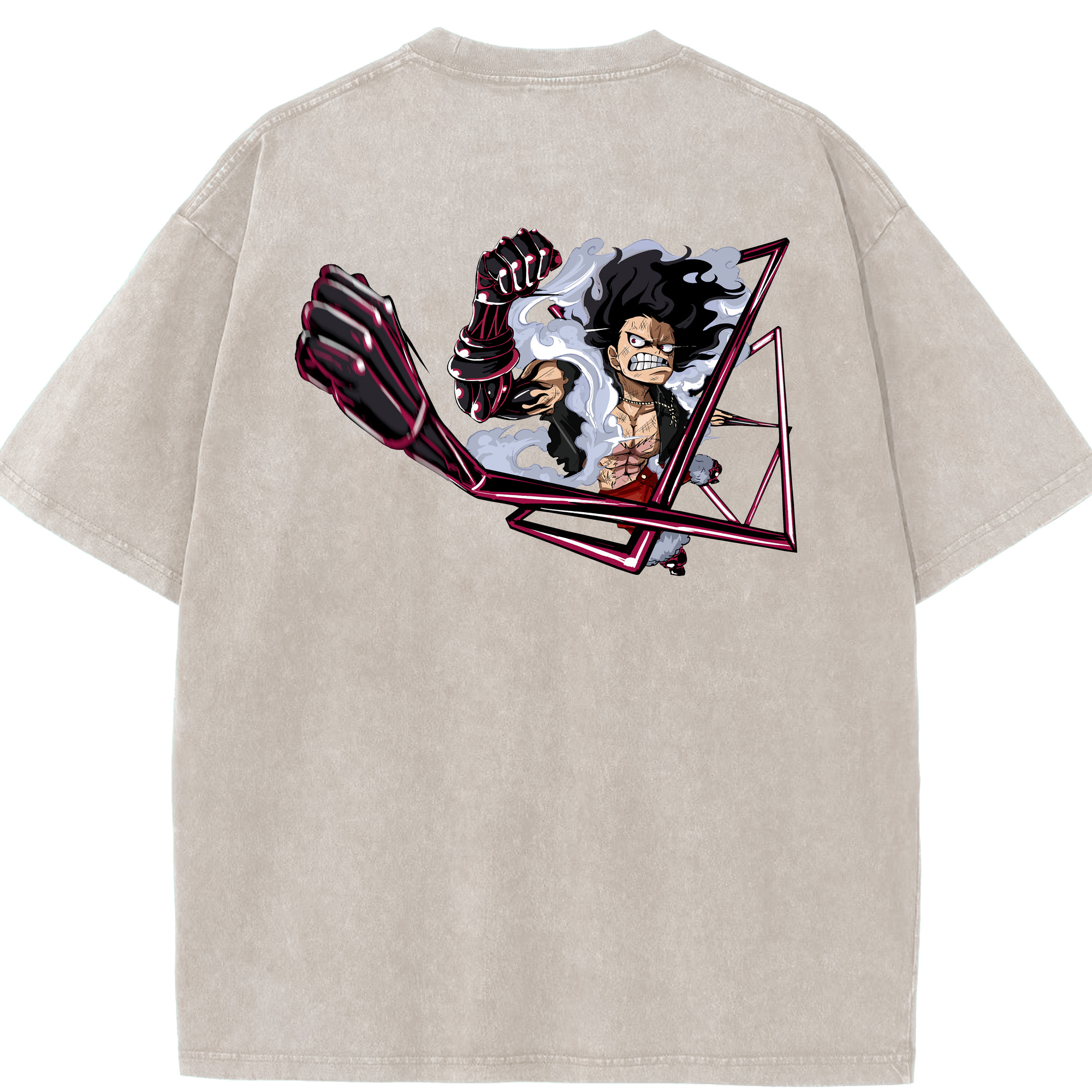 ワンピース モンキー・D・ルフィ ONE PIECE Monkey D. Luffy 綿100% ヴィンテージ風 半袖Tシャツ（背面プリント）