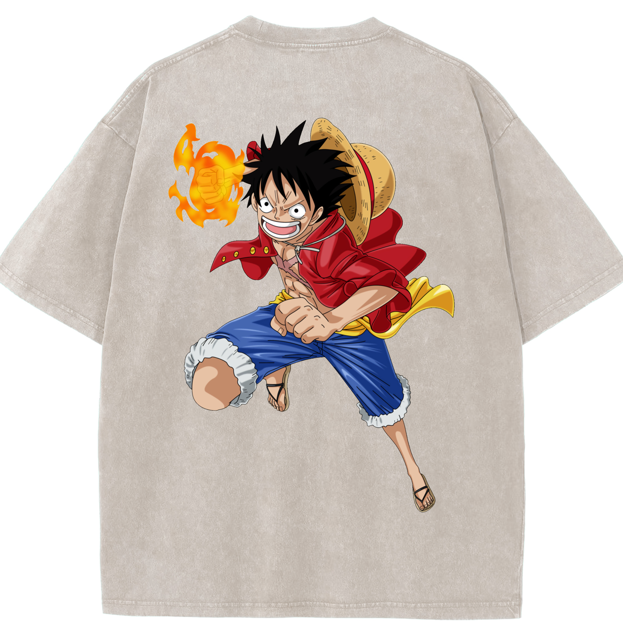 ワンピース モンキー・D・ルフィ ONE PIECE Monkey D. Luffy 綿100% ヴィンテージ風 半袖Tシャツ（背面プリント）