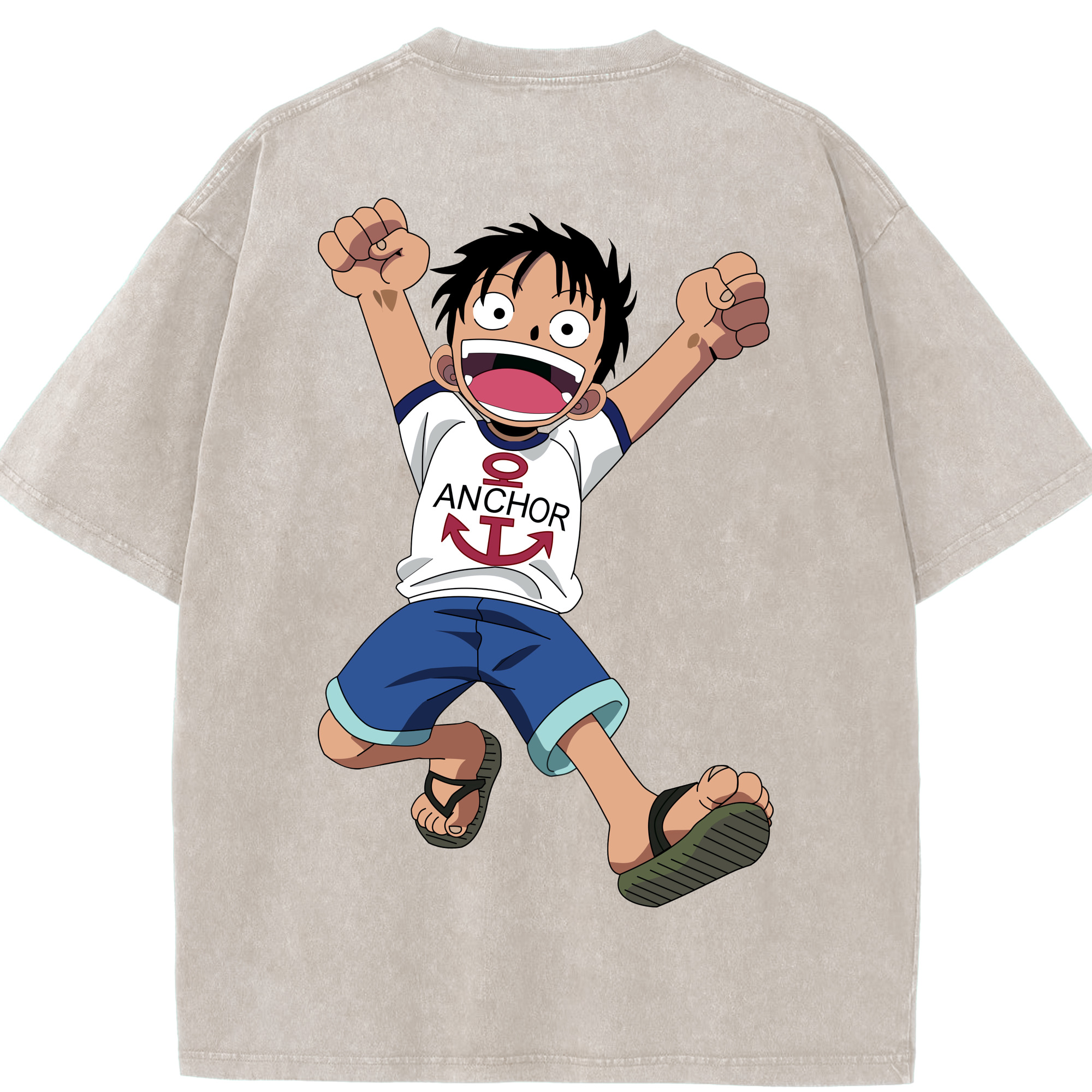 ワンピース モンキー・D・ルフィ ONE PIECE Monkey D. Luffy 綿100% ヴィンテージ風 半袖Tシャツ（背面プリント）