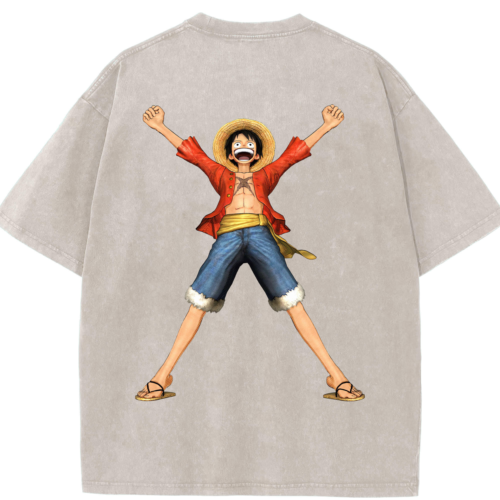 ワンピース モンキー・D・ルフィ ONE PIECE Monkey D. Luffy 綿100% ヴィンテージ風 半袖Tシャツ（背面プリント）