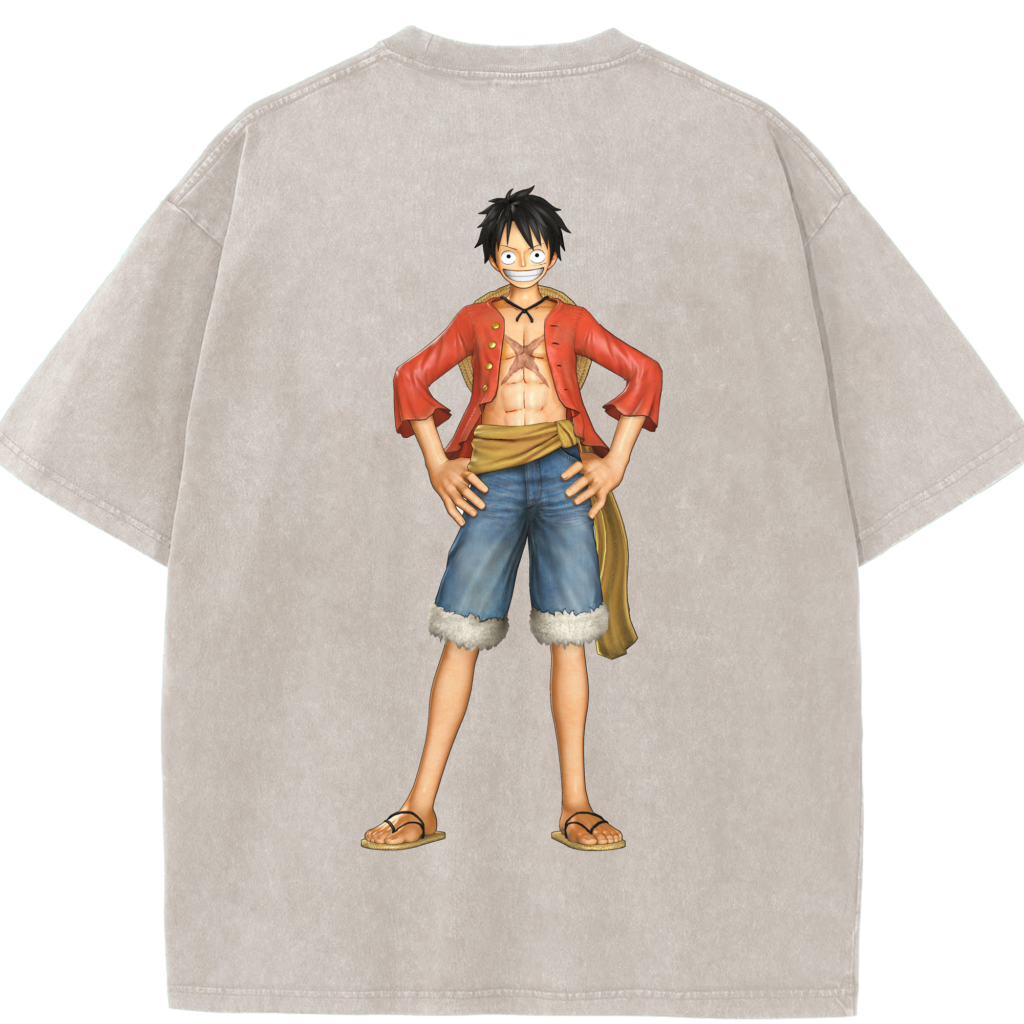 ワンピース モンキー・D・ルフィ ONE PIECE Monkey D. Luffy 綿100% ヴィンテージ風 半袖Tシャツ（背面プリント）