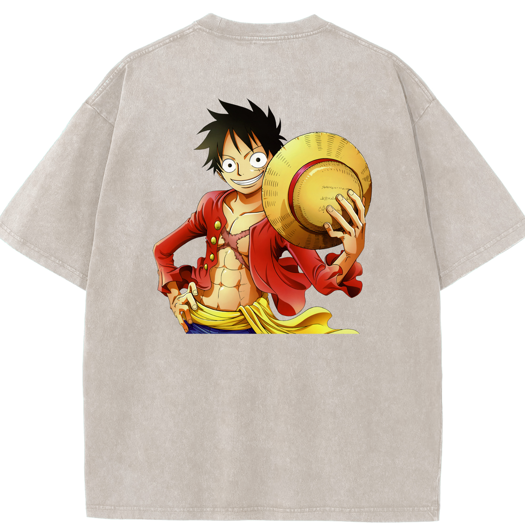 ワンピース モンキー・D・ルフィ ONE PIECE Monkey D. Luffy 綿100% ヴィンテージ風 半袖Tシャツ（背面プリント）