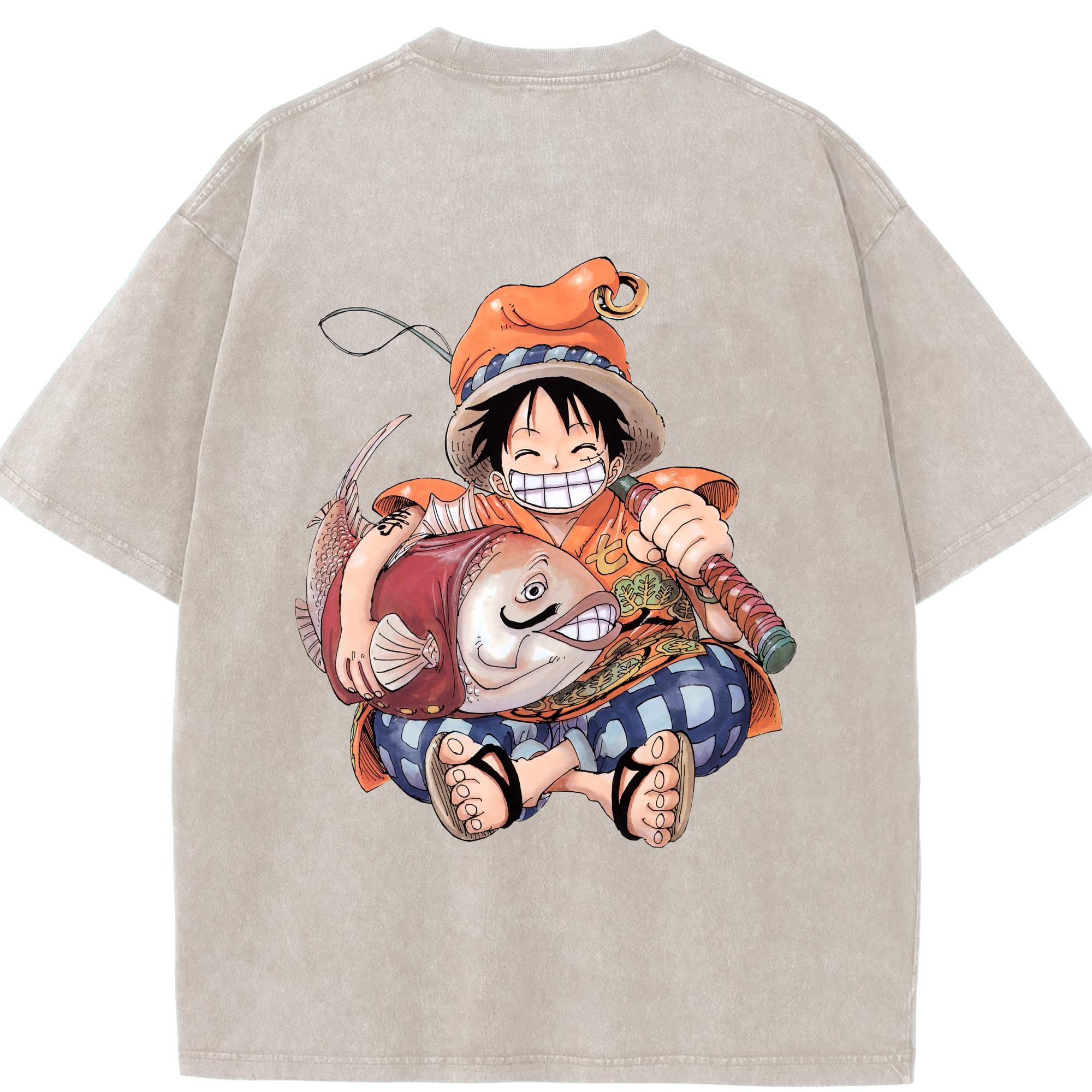 ワンピース モンキー・D・ルフィ ONE PIECE Monkey D. Luffy 綿100% ヴィンテージ風 半袖Tシャツ（背面プリント）