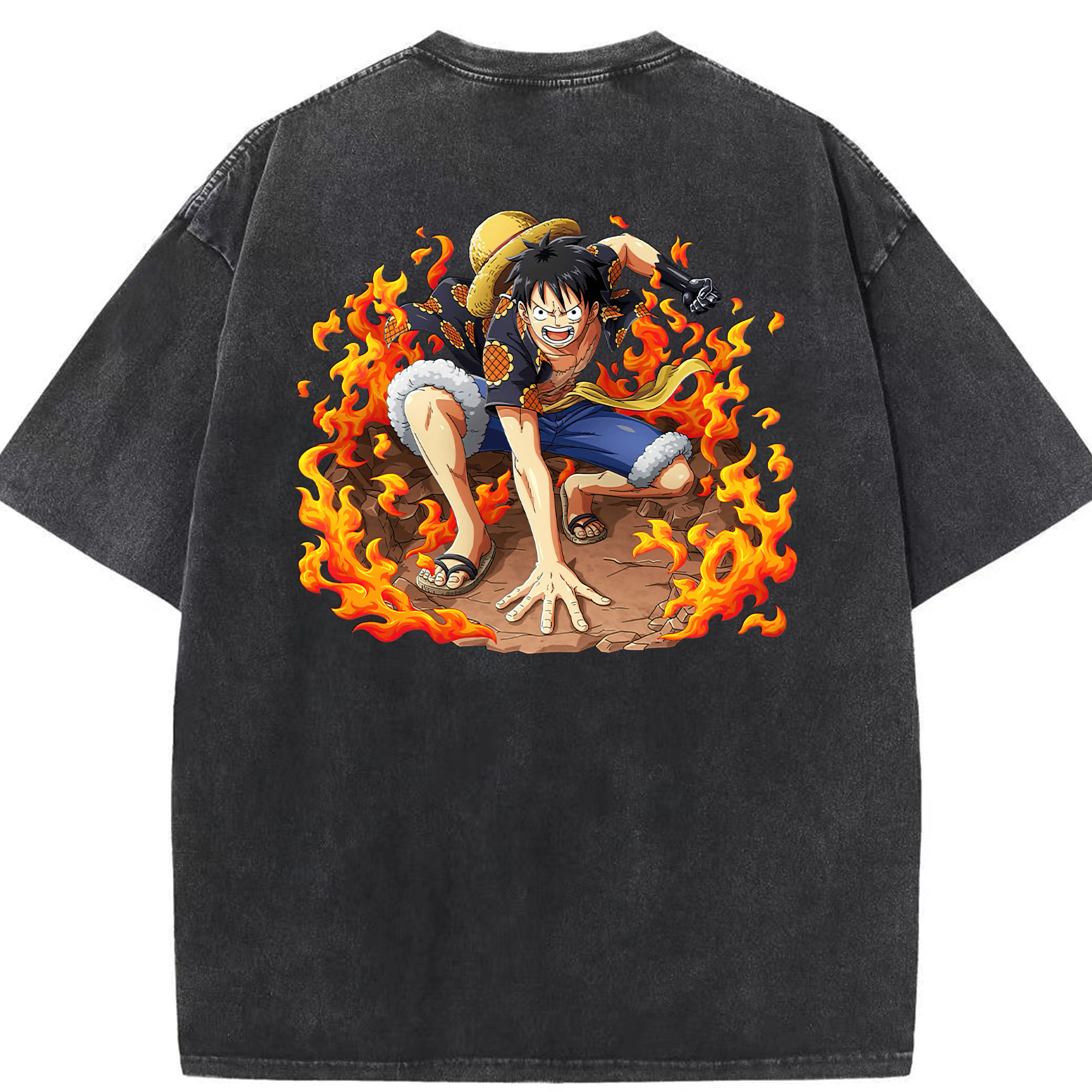 ワンピース モンキー・D・ルフィ ONE PIECE Monkey D. Luffy 綿100% ヴィンテージ風 半袖Tシャツ（背面プリント）