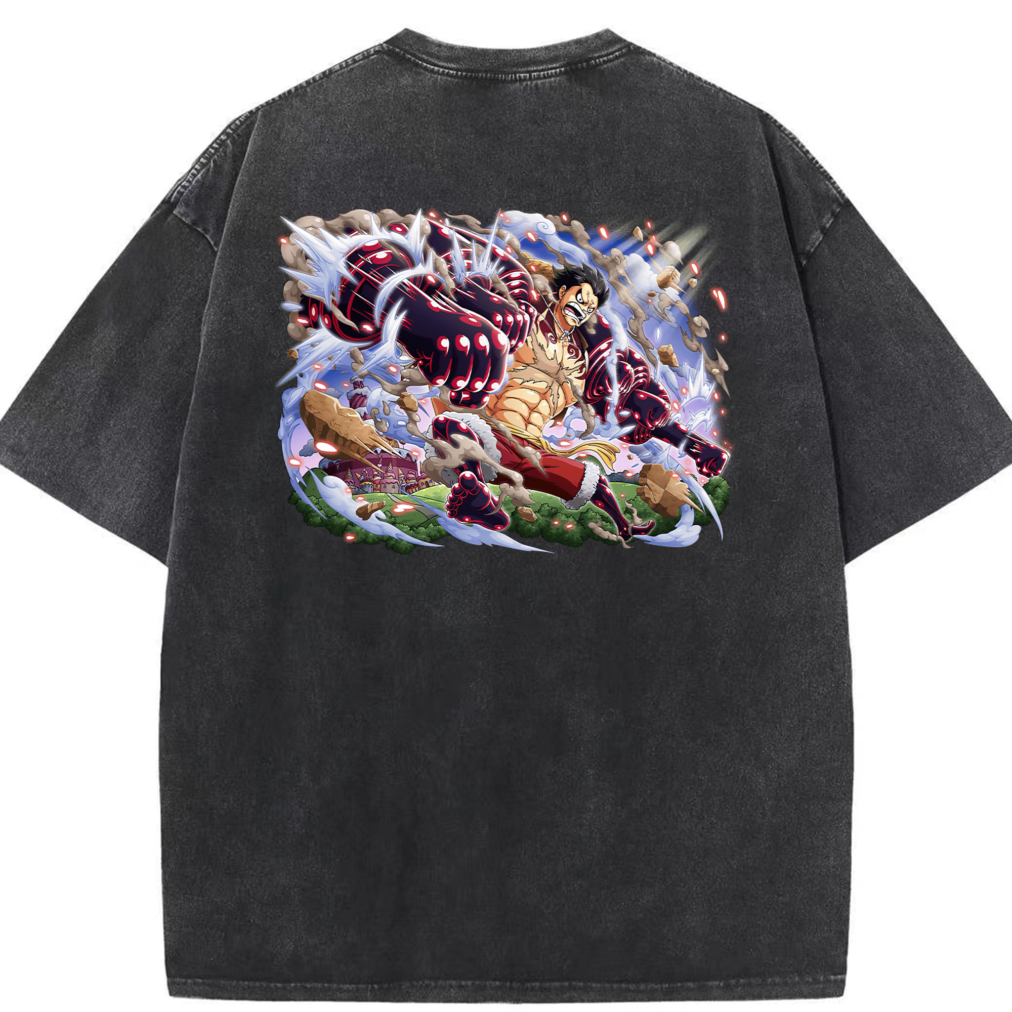 ワンピース モンキー・D・ルフィ ONE PIECE Monkey D. Luffy 綿100% ヴィンテージ風 半袖Tシャツ（背面プリント）