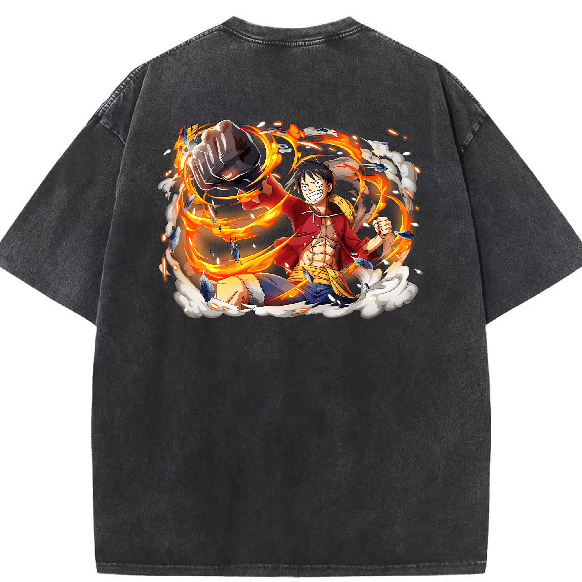 ワンピース モンキー・D・ルフィ ONE PIECE Monkey D. Luffy 綿100% ヴィンテージ風 半袖Tシャツ（背面プリント）