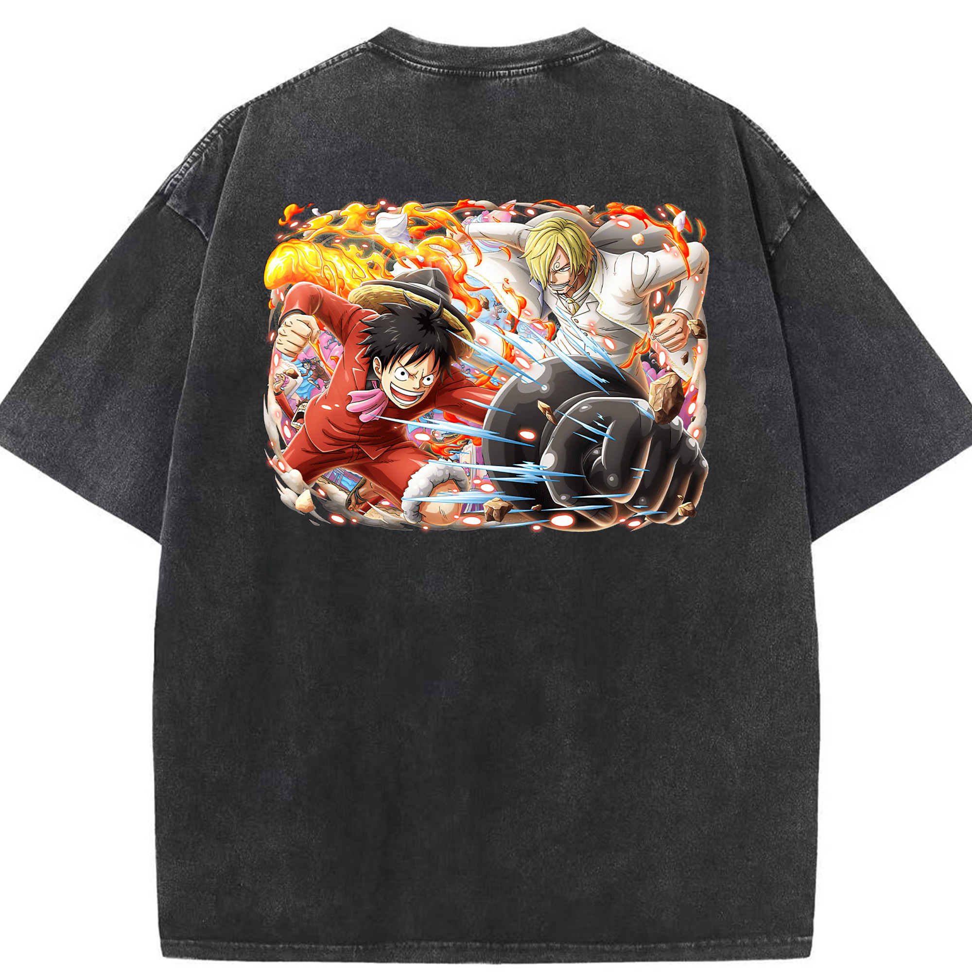 ワンピース モンキー・D・ルフィ ONE PIECE Monkey D. Luffy 綿100% ヴィンテージ風 半袖Tシャツ（背面プリント）
