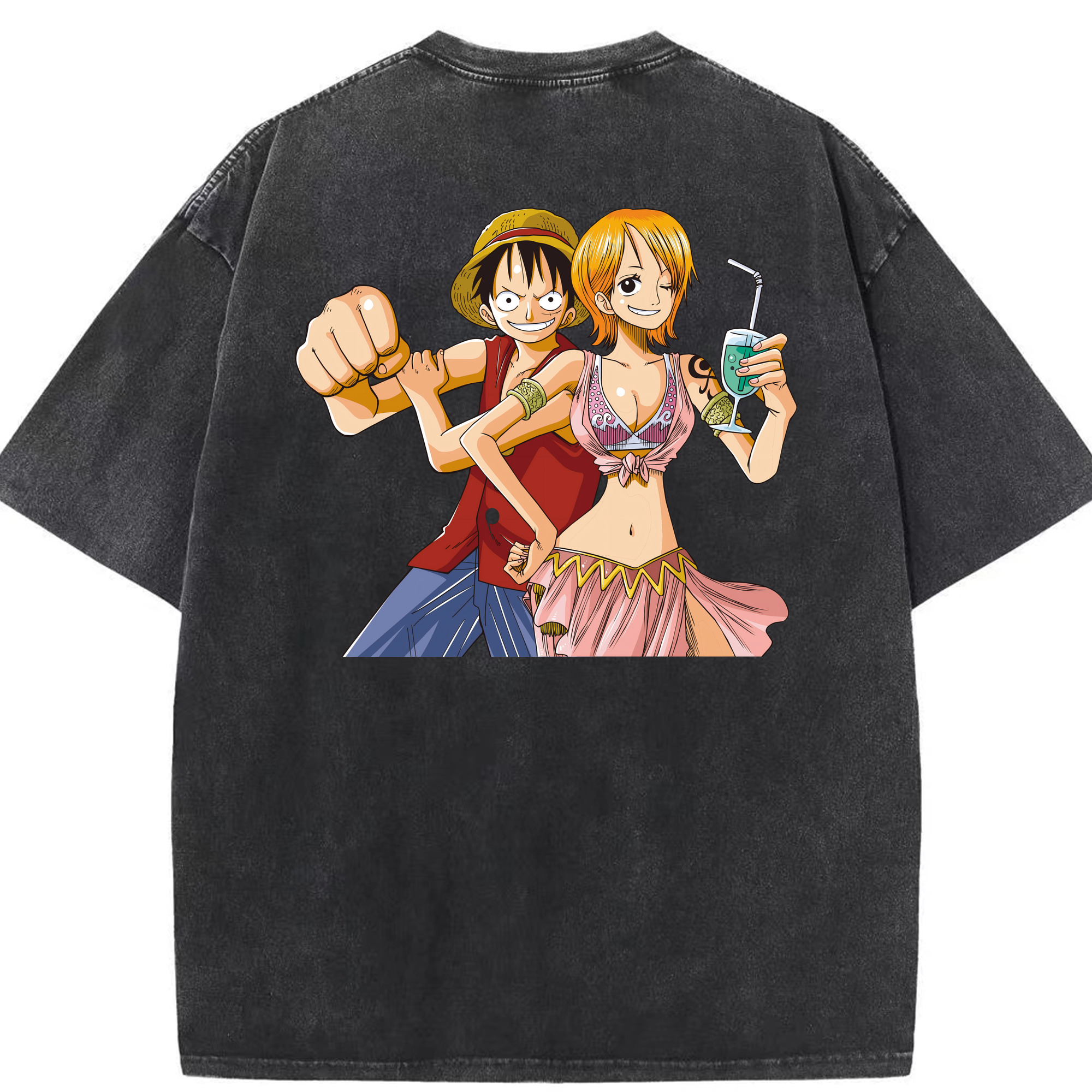 ワンピース モンキー・D・ルフィ ONE PIECE Monkey D. Luffy 綿100% ヴィンテージ風 半袖Tシャツ（背面プリント）