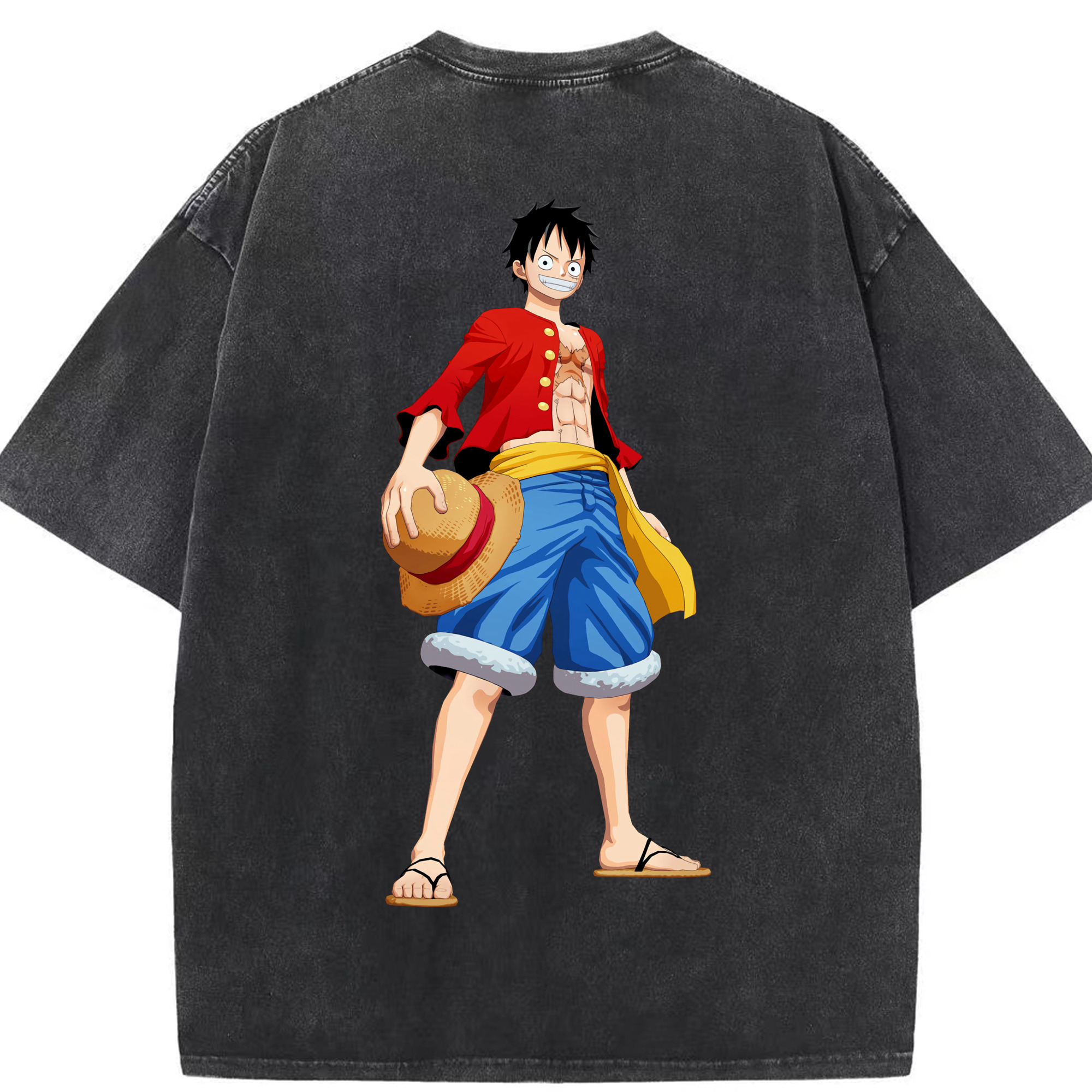 ワンピース モンキー・D・ルフィ ONE PIECE Monkey D. Luffy 綿100% ヴィンテージ風 半袖Tシャツ（背面プリント）