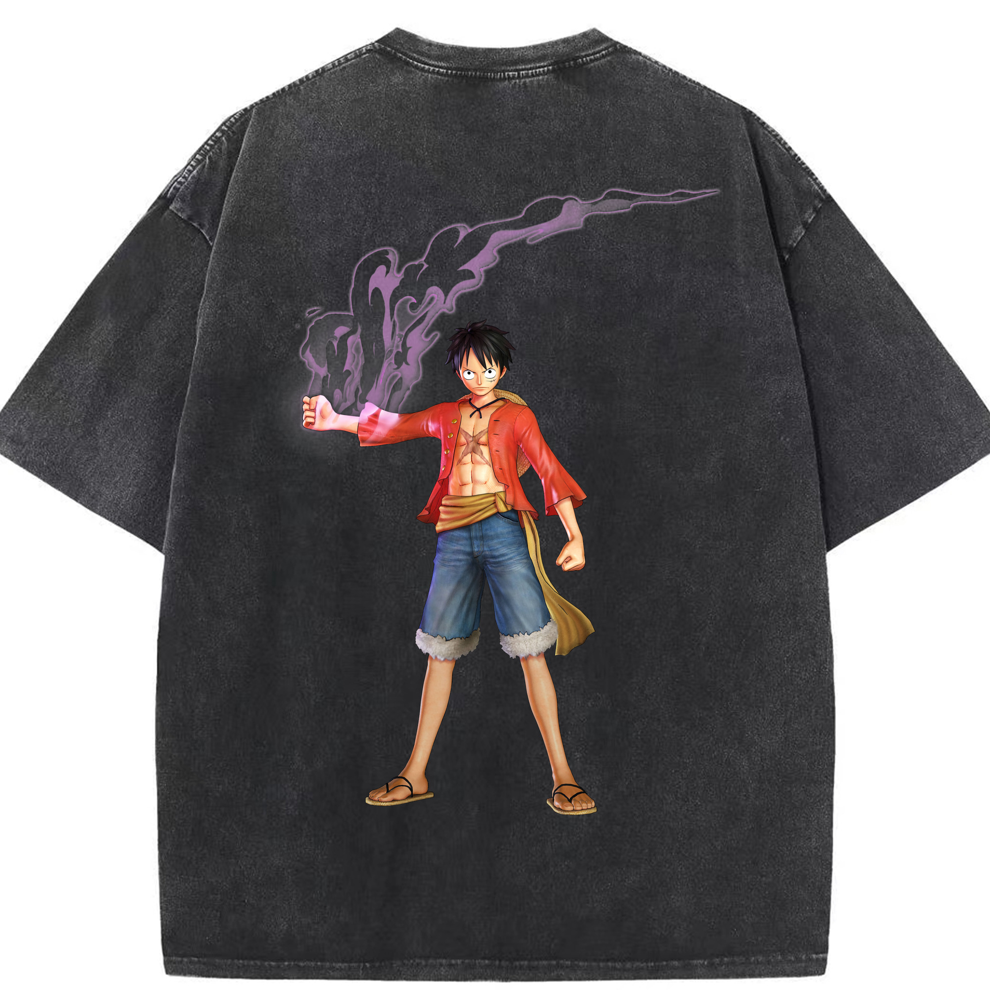 ワンピース モンキー・D・ルフィ ONE PIECE Monkey D. Luffy 綿100% ヴィンテージ風 半袖Tシャツ（背面プリント）