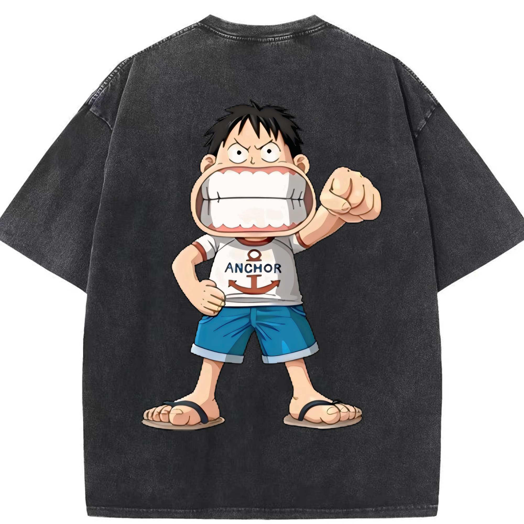 ワンピース モンキー・D・ルフィ ONE PIECE Monkey D. Luffy 綿100% ヴィンテージ風 半袖Tシャツ（背面プリント）