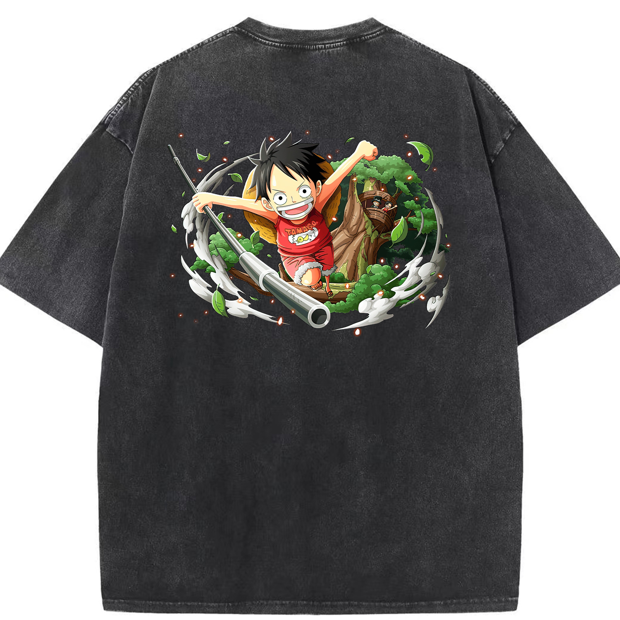 ワンピース モンキー・D・ルフィ ONE PIECE Monkey D. Luffy 綿100% ヴィンテージ風 半袖Tシャツ（背面プリント）