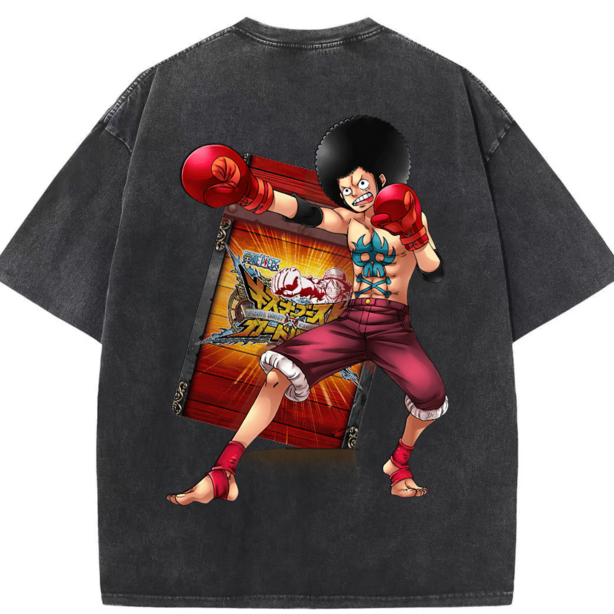 ワンピース モンキー・D・ルフィ ONE PIECE Monkey D. Luffy 綿100% ヴィンテージ風 半袖Tシャツ（背面プリント）