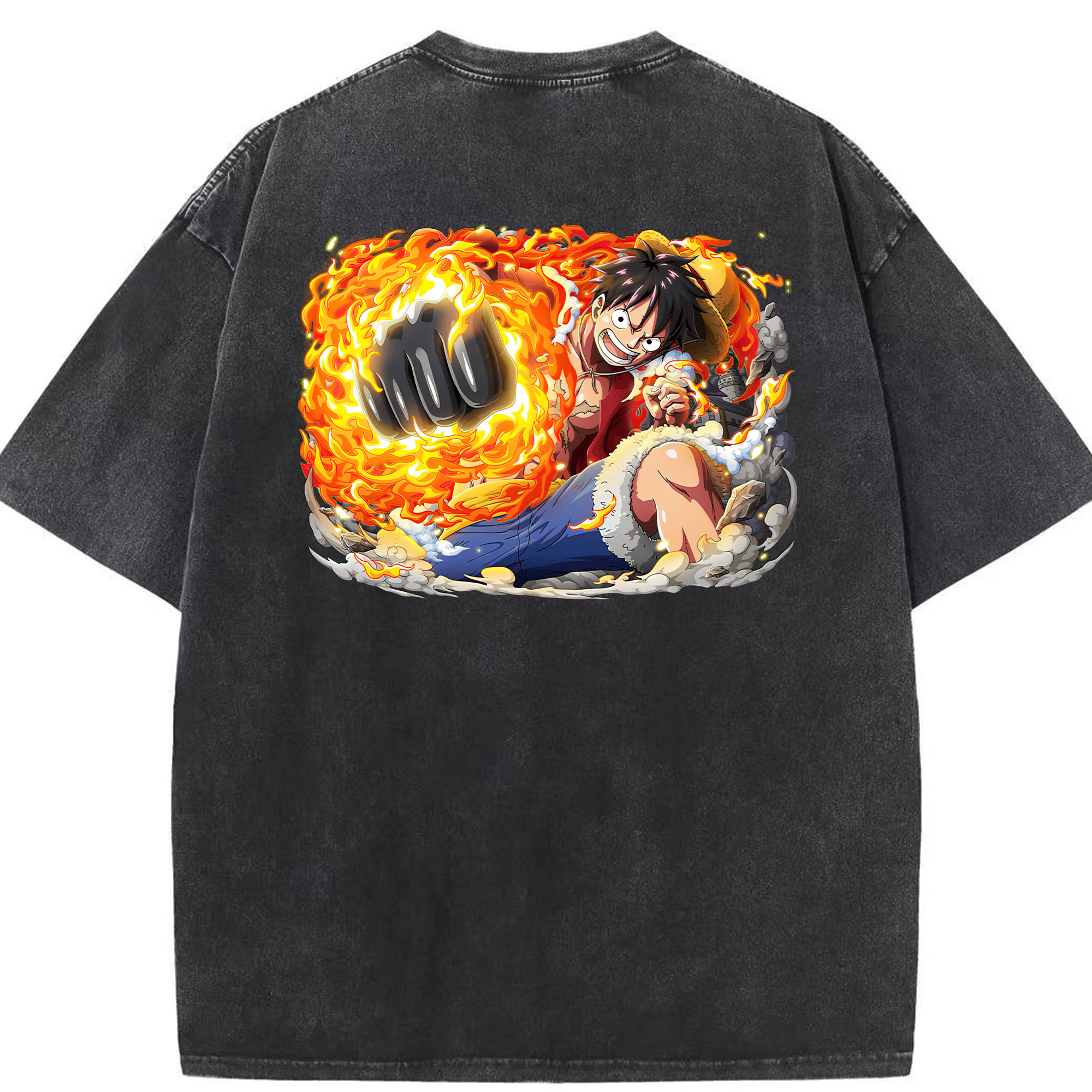 ワンピース モンキー・D・ルフィ ONE PIECE Monkey D. Luffy 綿100% ヴィンテージ風 半袖Tシャツ（背面プリント）