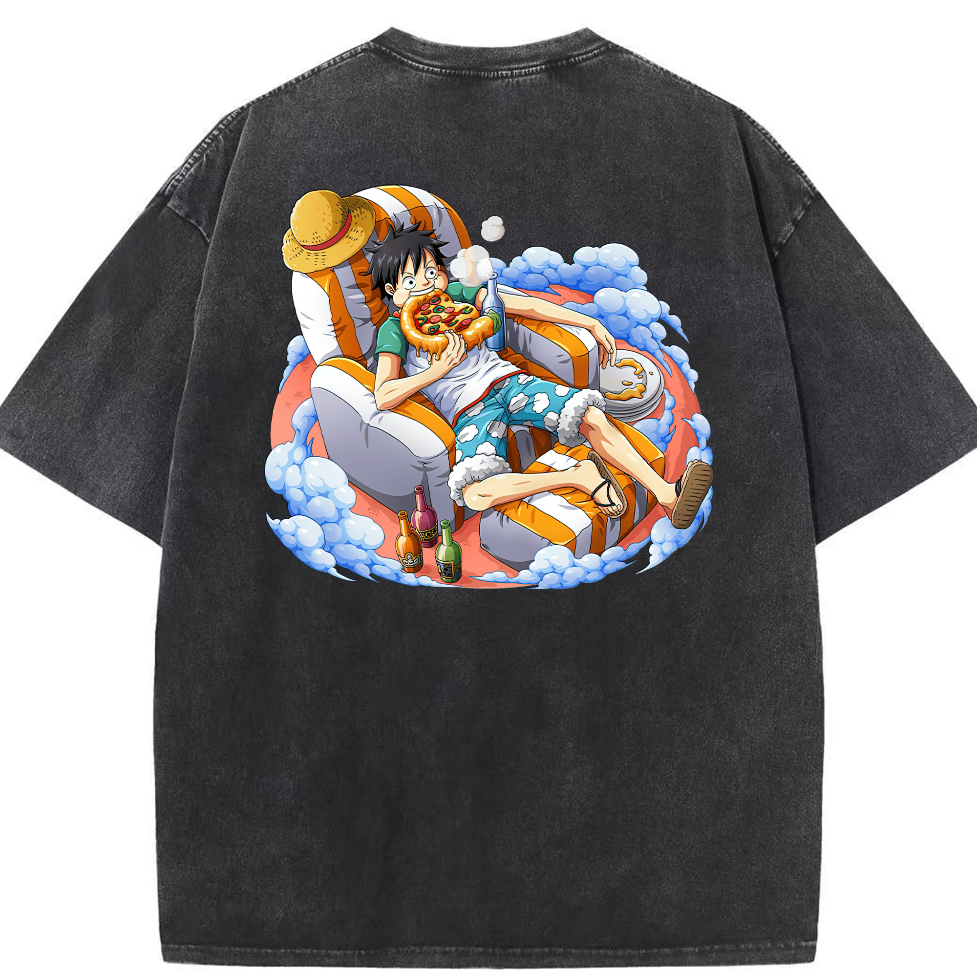 ワンピース モンキー・D・ルフィ ONE PIECE Monkey D. Luffy 綿100% ヴィンテージ風 半袖Tシャツ（背面プリント）