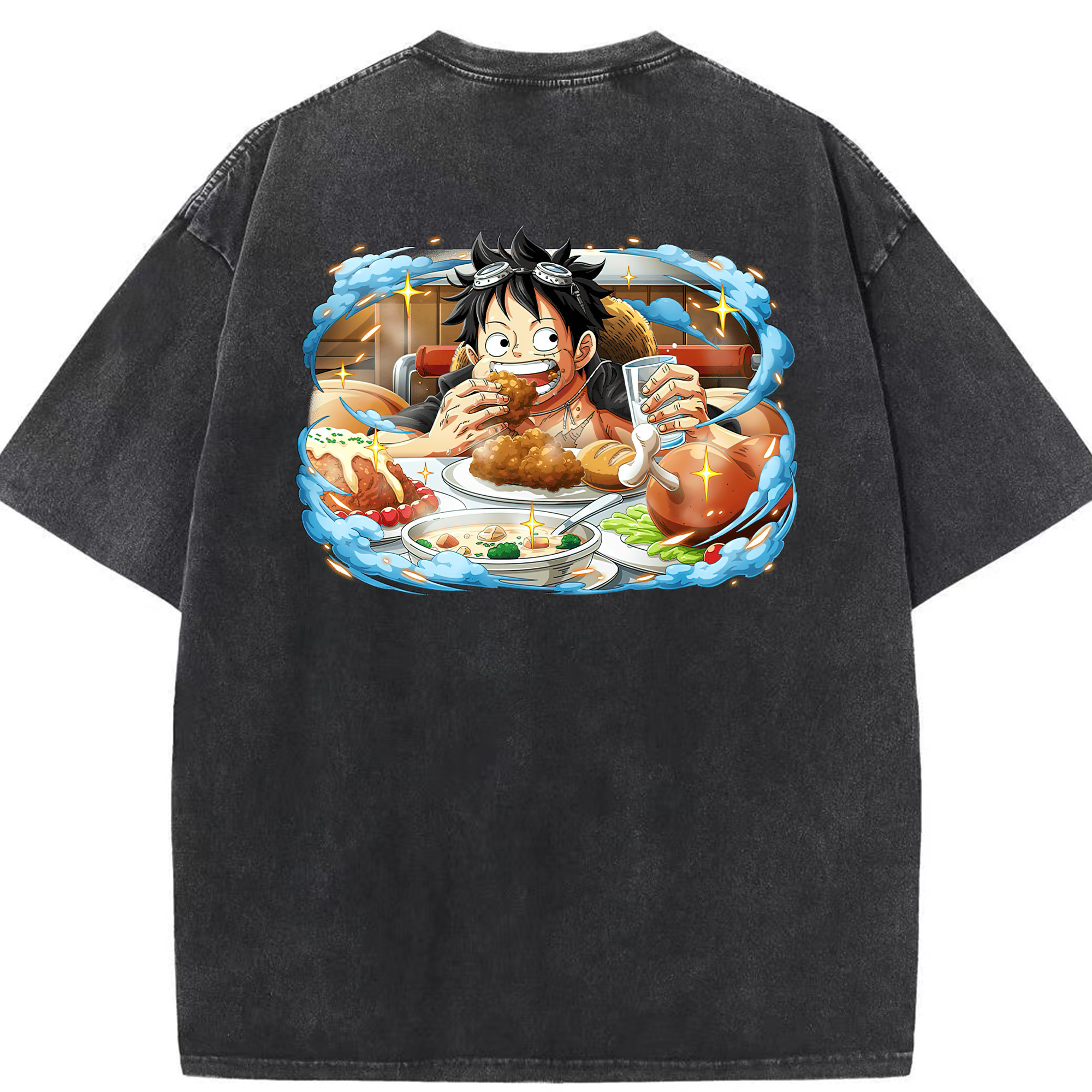ワンピース モンキー・D・ルフィ ONE PIECE Monkey D. Luffy 綿100% ヴィンテージ風 半袖Tシャツ（背面プリント）