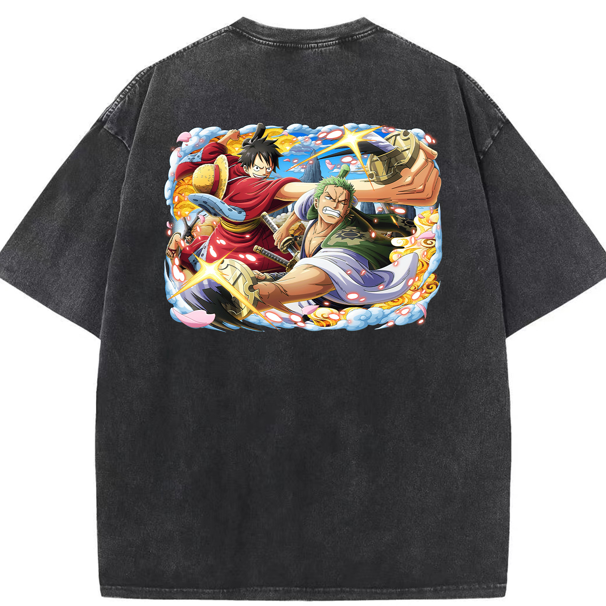 ワンピース モンキー・D・ルフィ ONE PIECE Monkey D. Luffy 綿100% ヴィンテージ風 半袖Tシャツ（背面プリント）