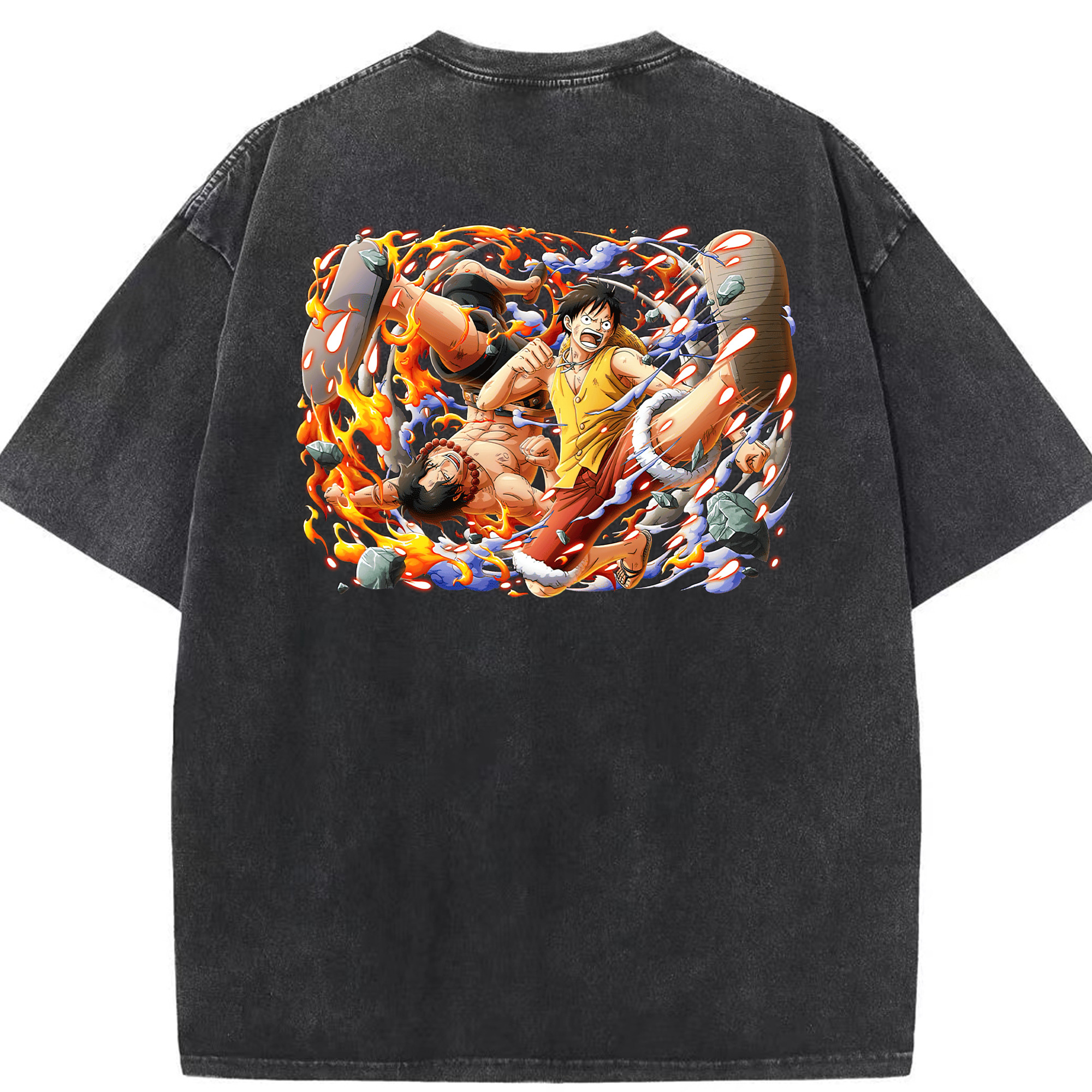ワンピース モンキー・D・ルフィ ONE PIECE Monkey D. Luffy 綿100% ヴィンテージ風 半袖Tシャツ（背面プリント）